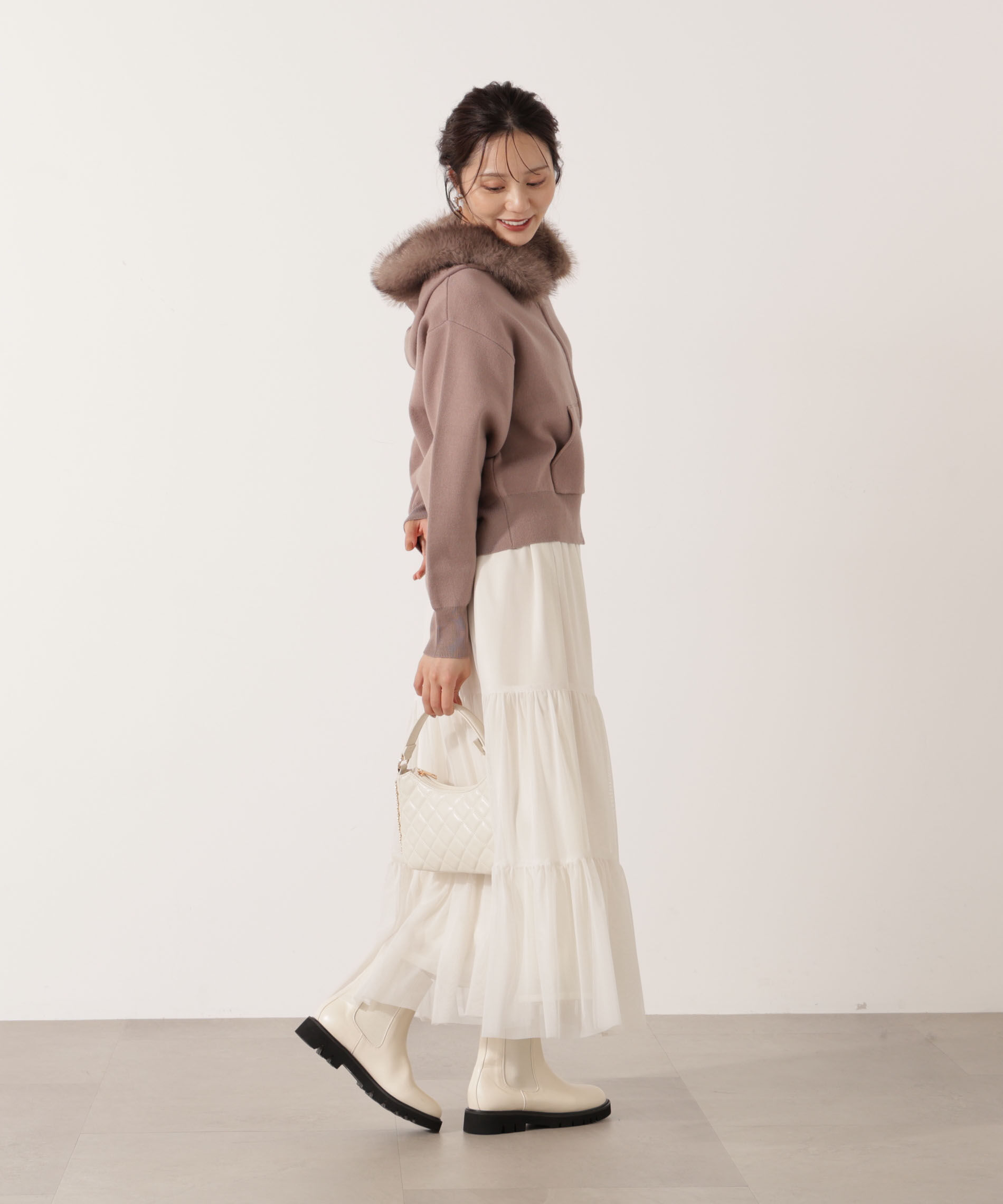 PROPORTION BODY DRESSING「エコファー付きニットパーカー 25AW」|ニット・セーター|