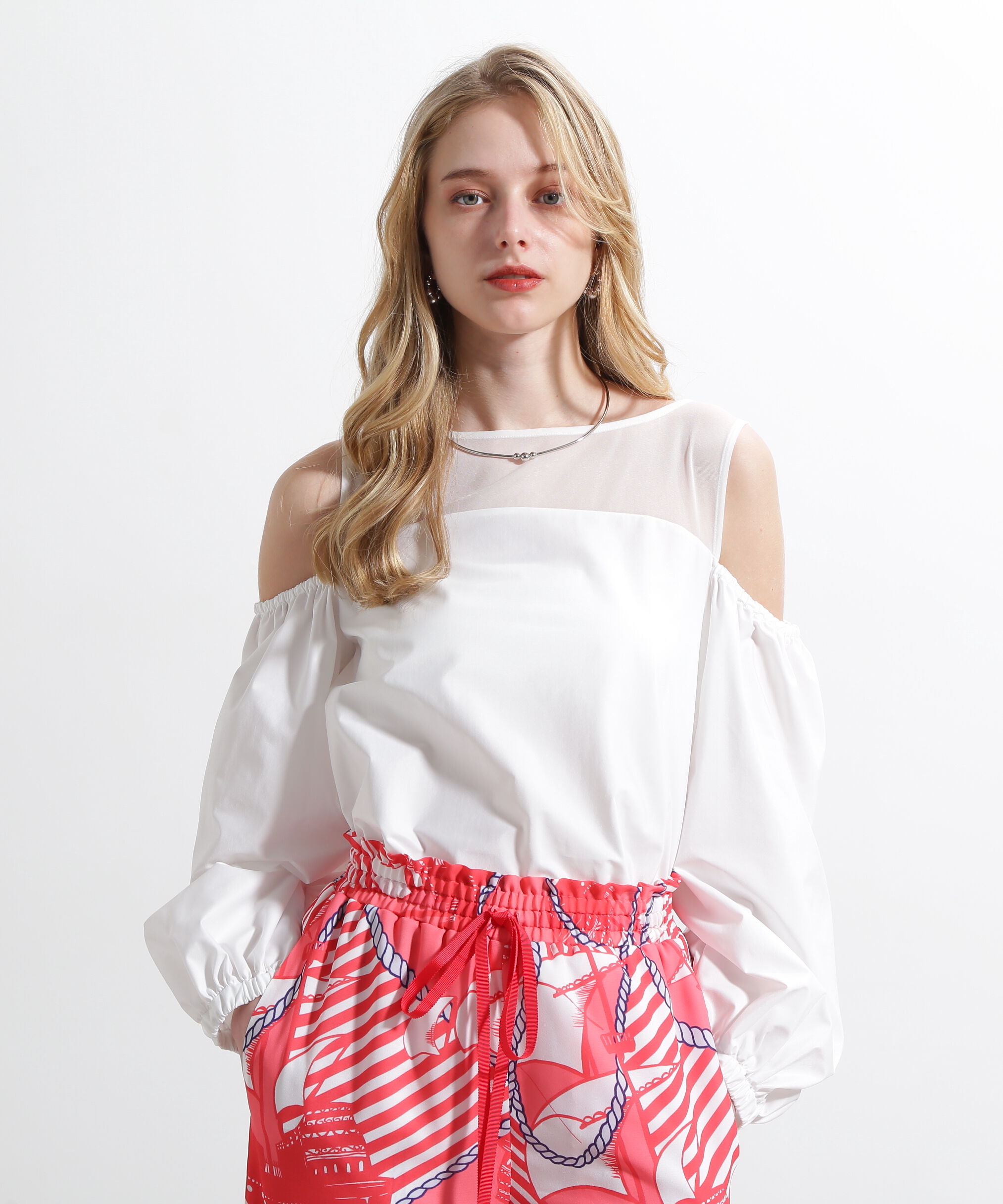  「オフショルダーカットソートップス」|Tシャツ・カットソー|ホワイト