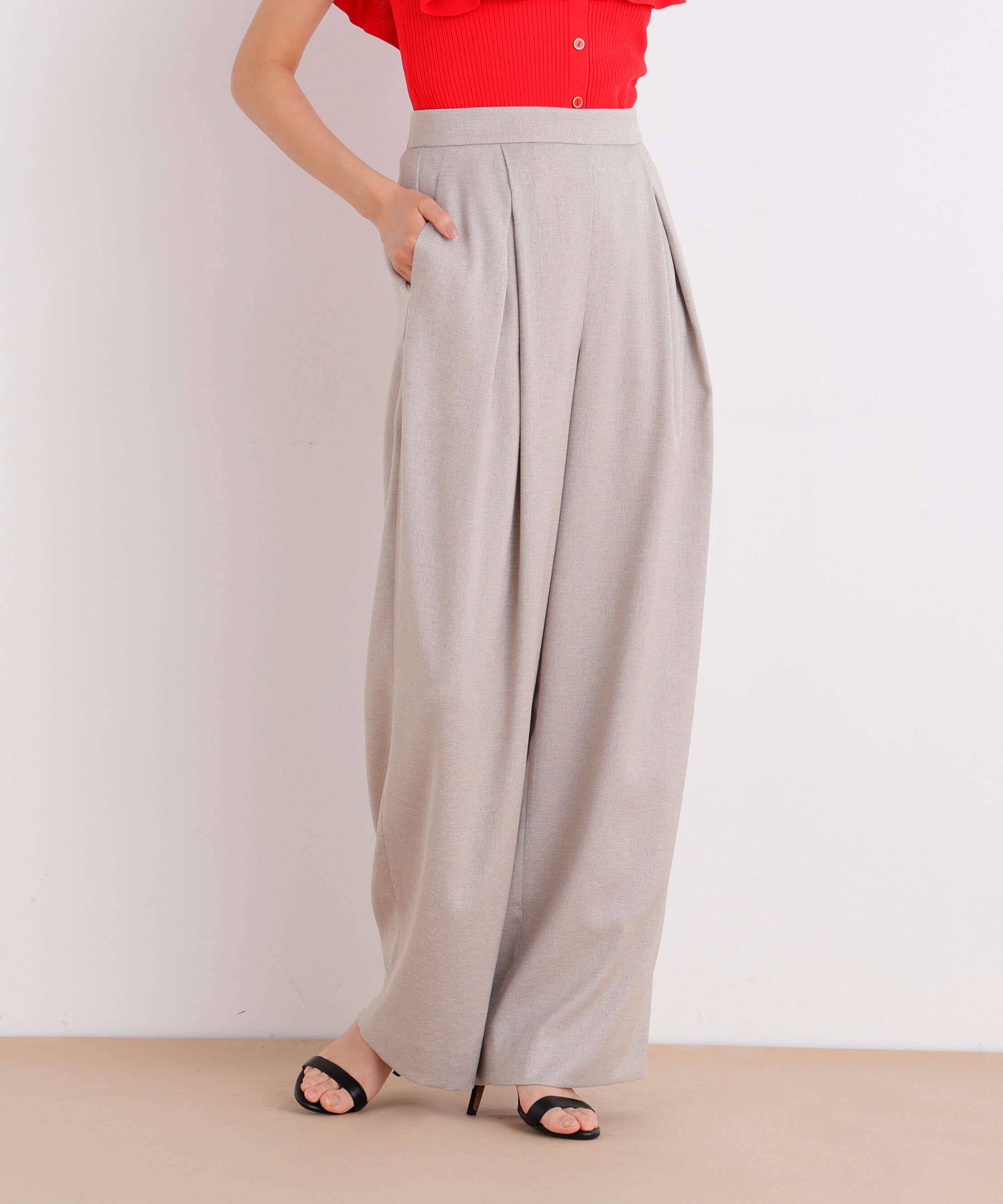  「スラブ調ウエストタックパンツ」|その他|ベージュ