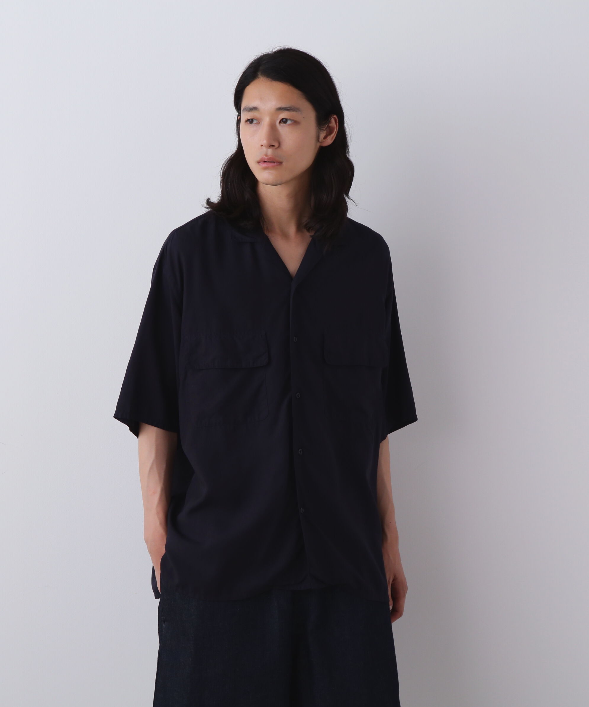 YLEVE 「Ｙ / TENCEL POPLIN OPEN COLLAR SHIRT」|シャツ・ブラウス|ネイビー