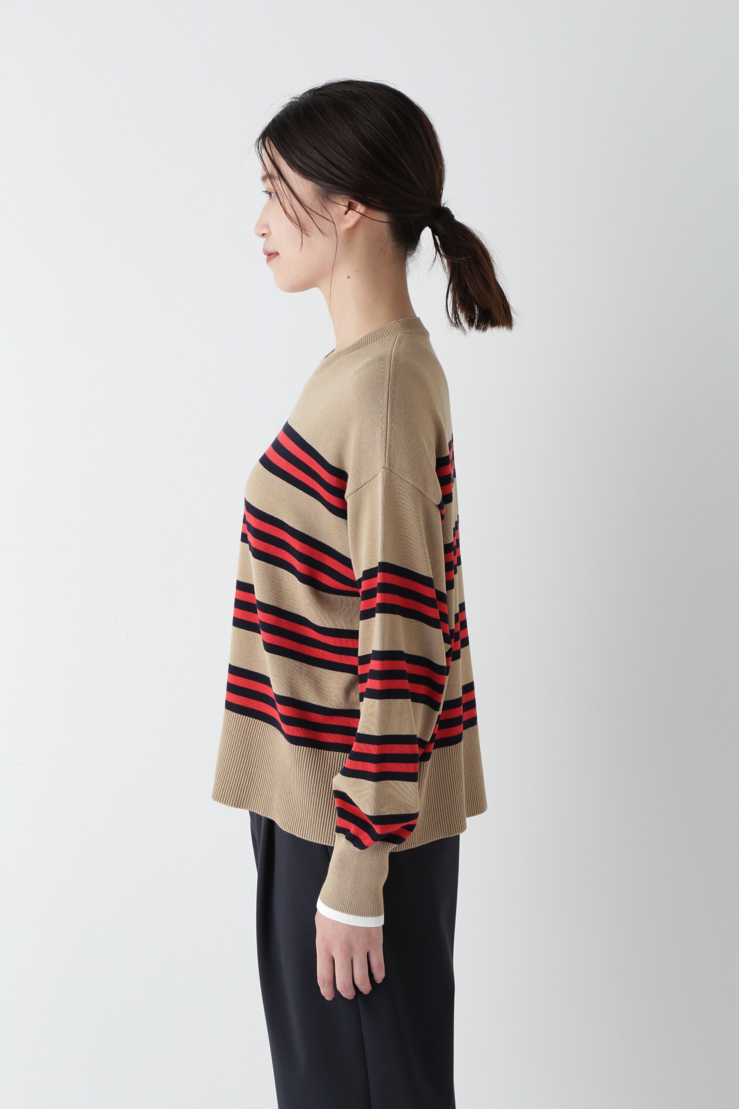  「◆オーガニックコットンランダムボーダープルオーバー」|ニット・セーター|