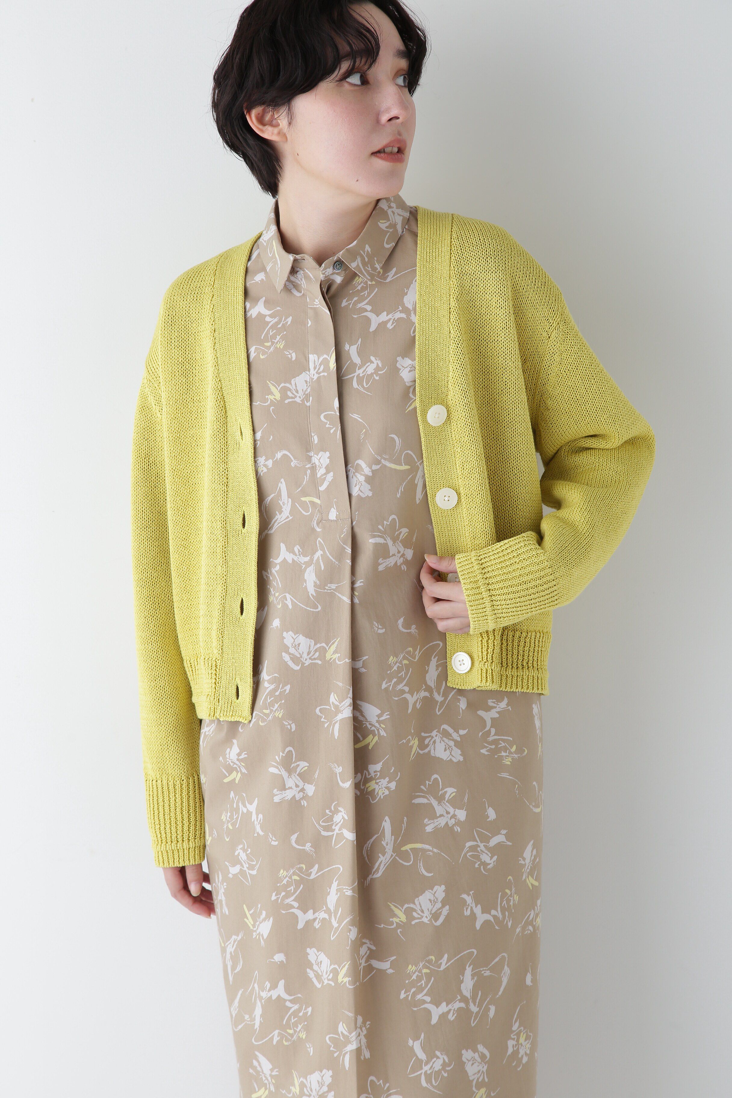  「◆ギマコットンＶネックカーディガン」|ニット・セーター|イエロー