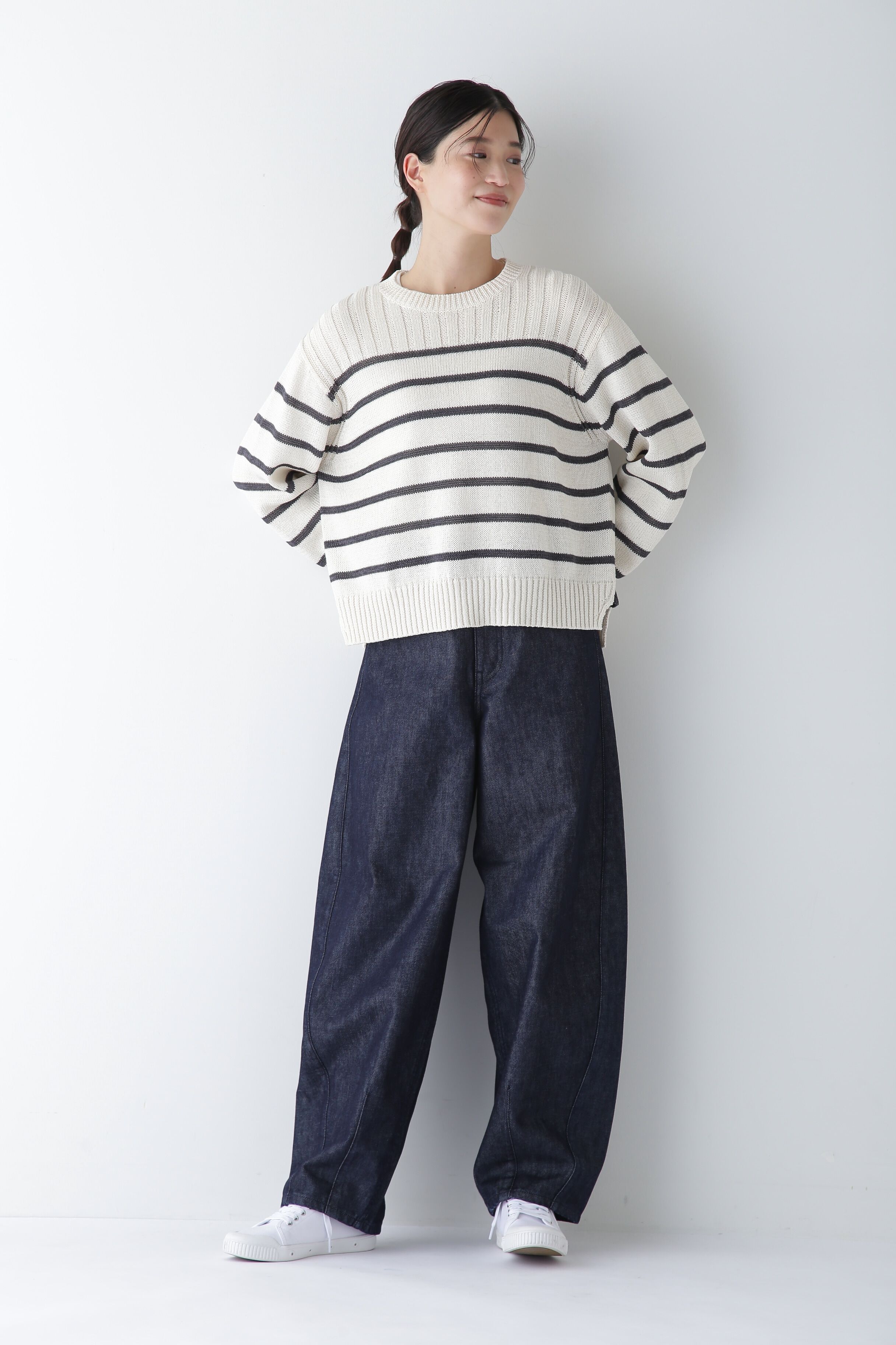  「◆【ウォッシャブル】ギマコットン編地コンビプルオーバー」|ニット・セーター|