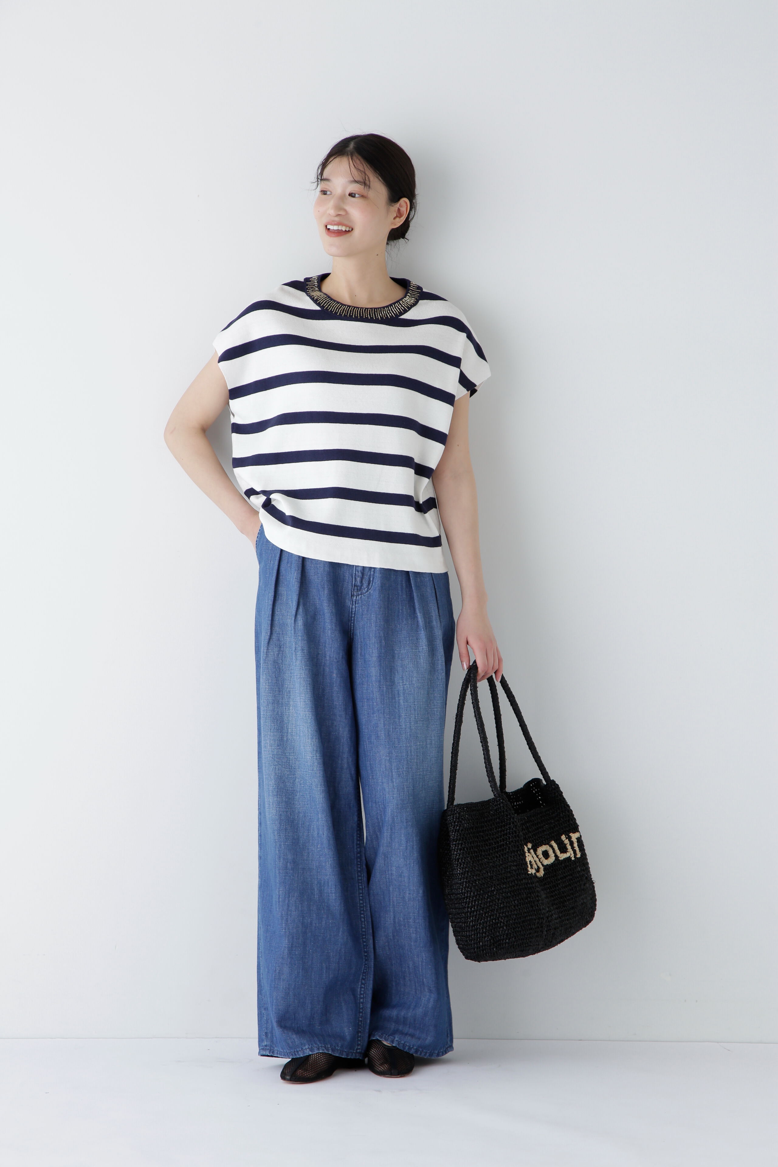  「◆【ウォッシャブル】ビジューボーダーニット」|ニット・セーター|