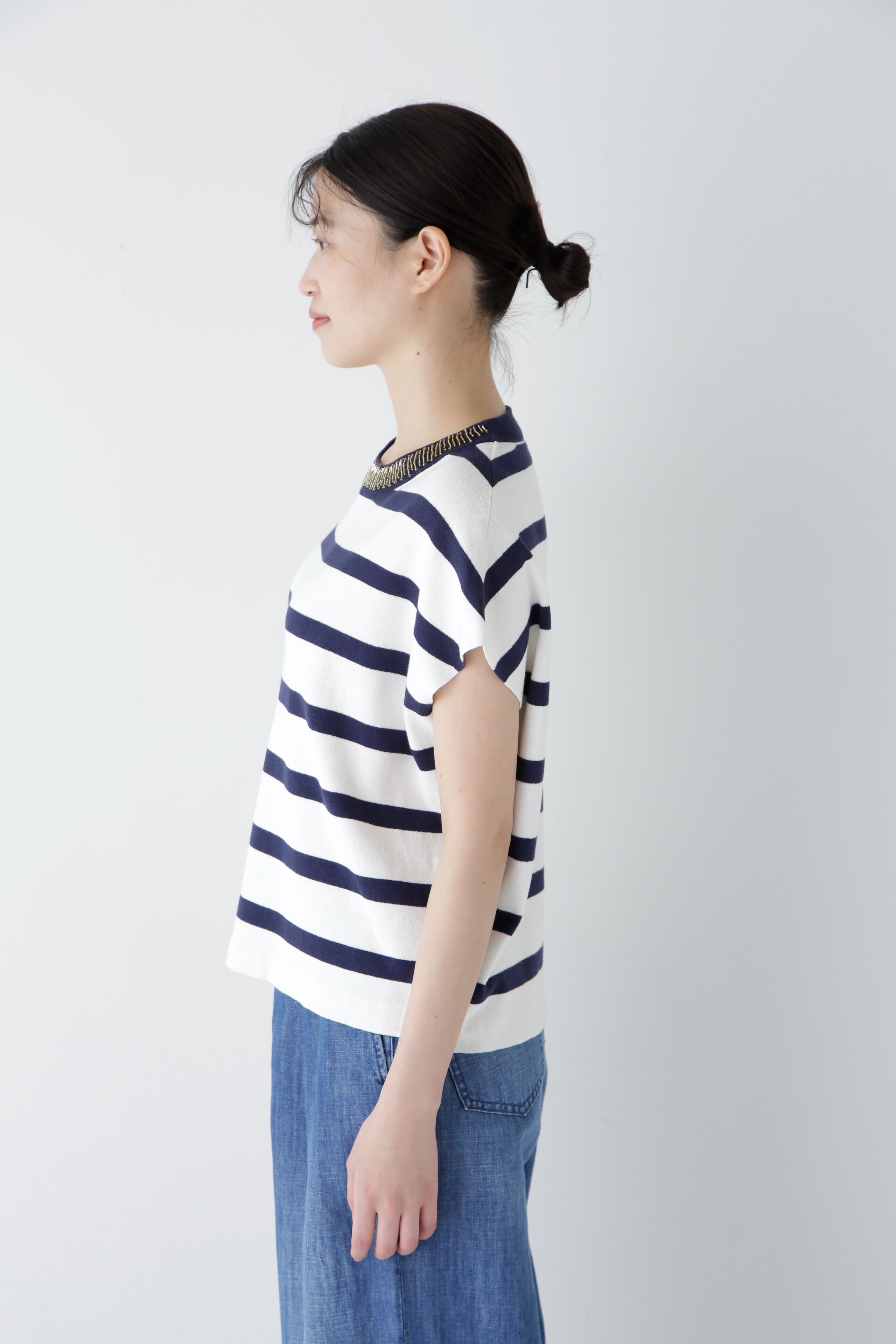  「◆【ウォッシャブル】ビジューボーダーニット」|ニット・セーター|