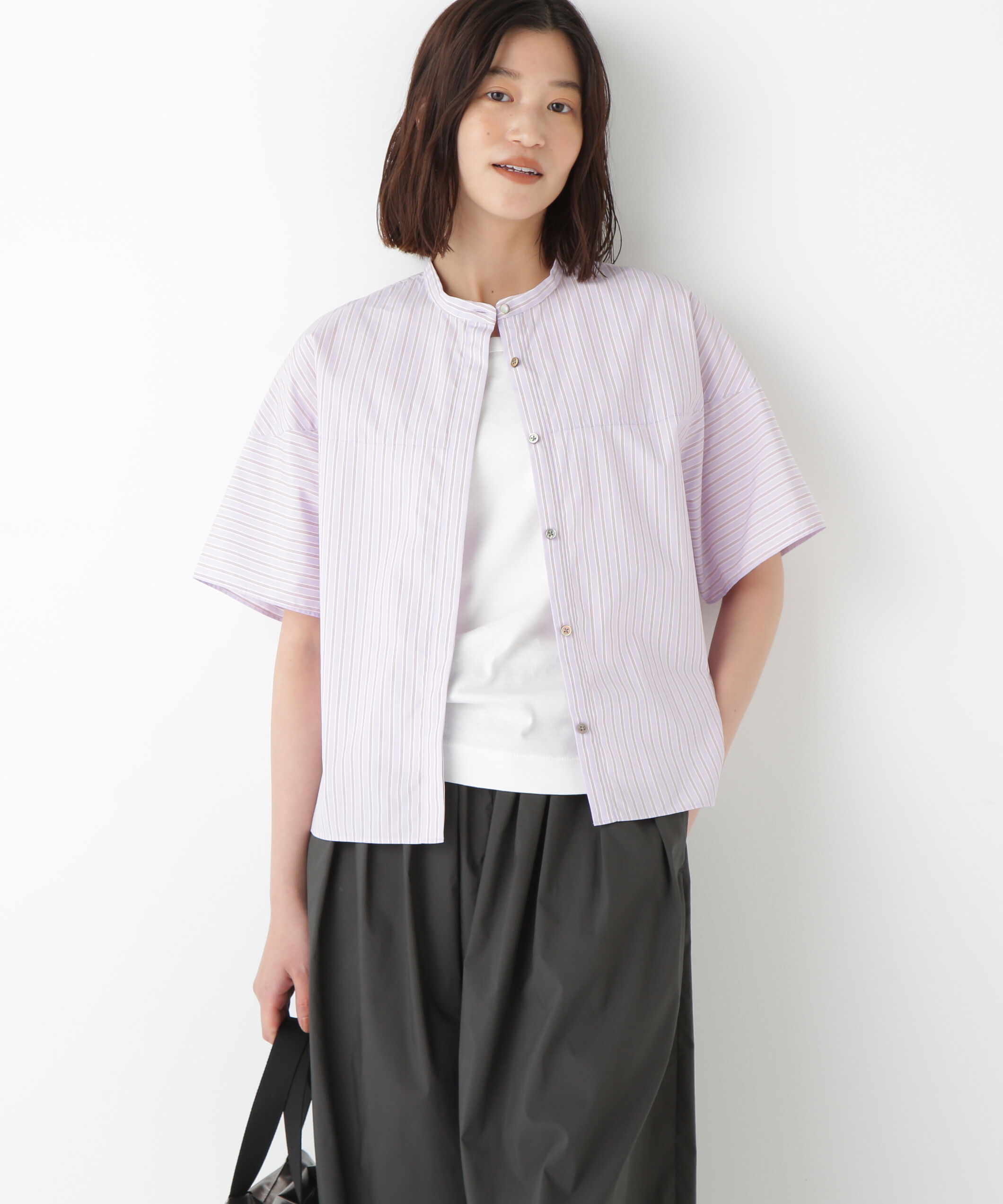  「◆ストライプローン６分袖ブラウス」|シャツ・ブラウス|