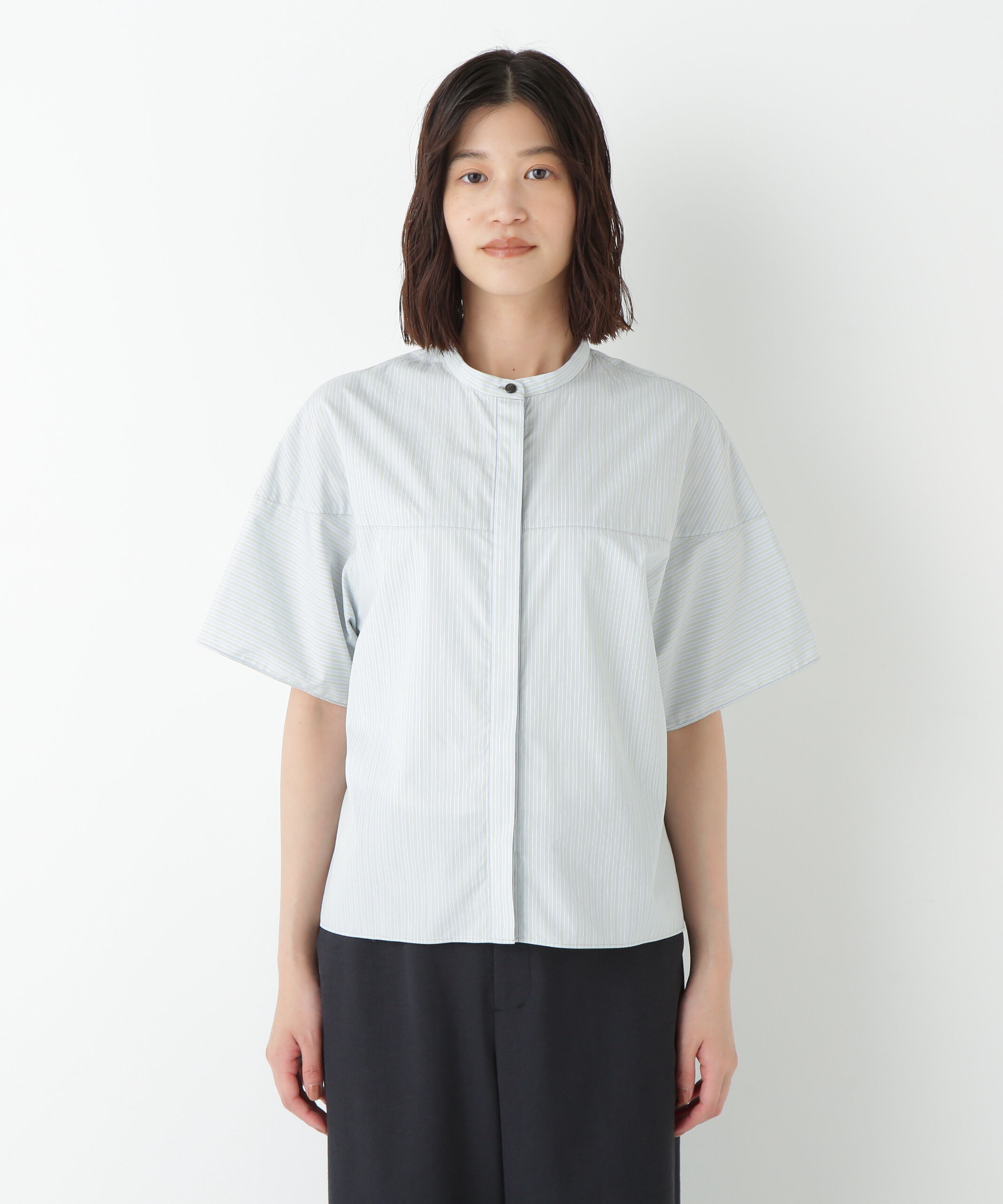  「◆ストライプローン６分袖ブラウス」|シャツ・ブラウス|