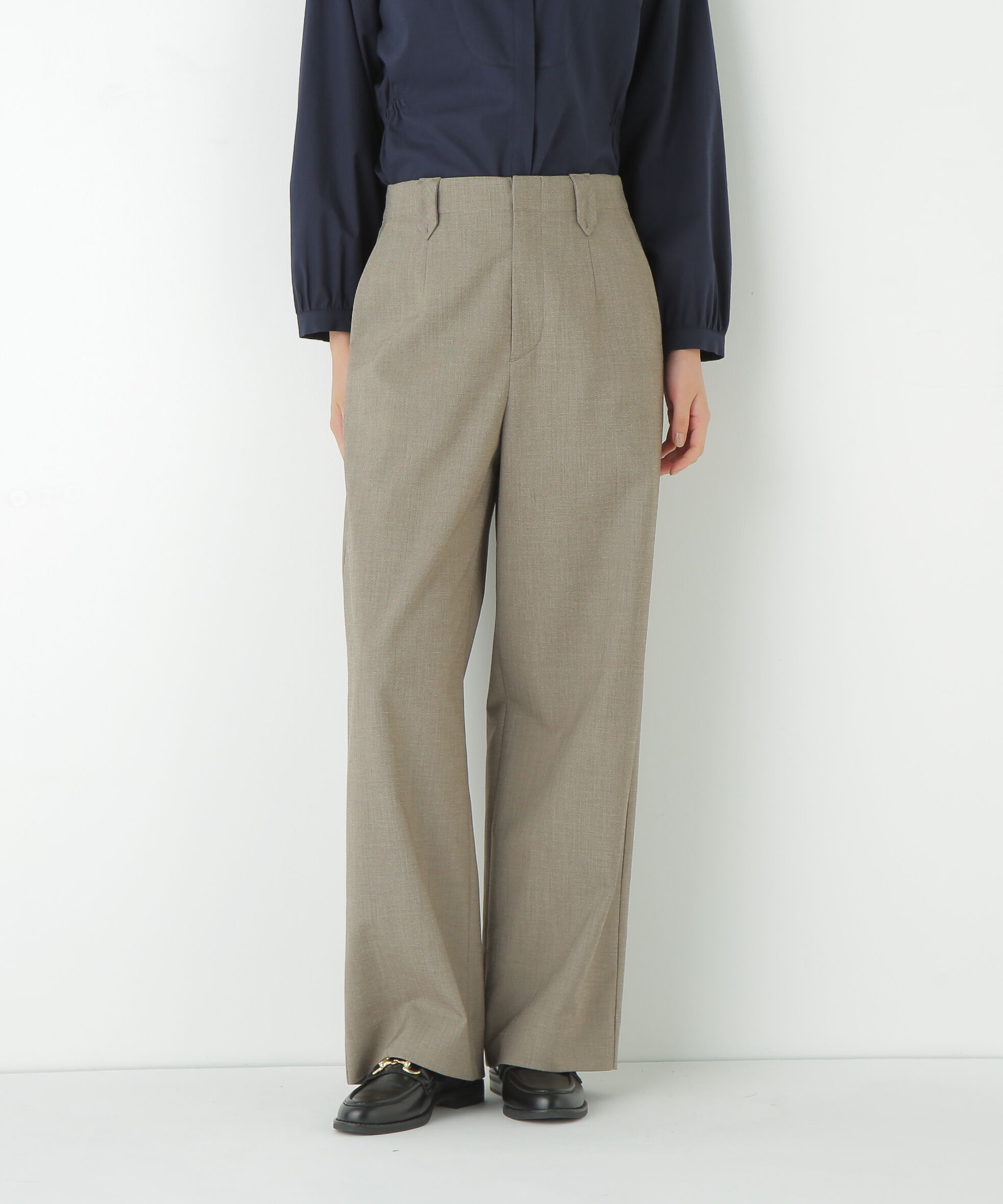  「◆強撚シャークスキンセミワイドパンツ」|その他|ベージュ