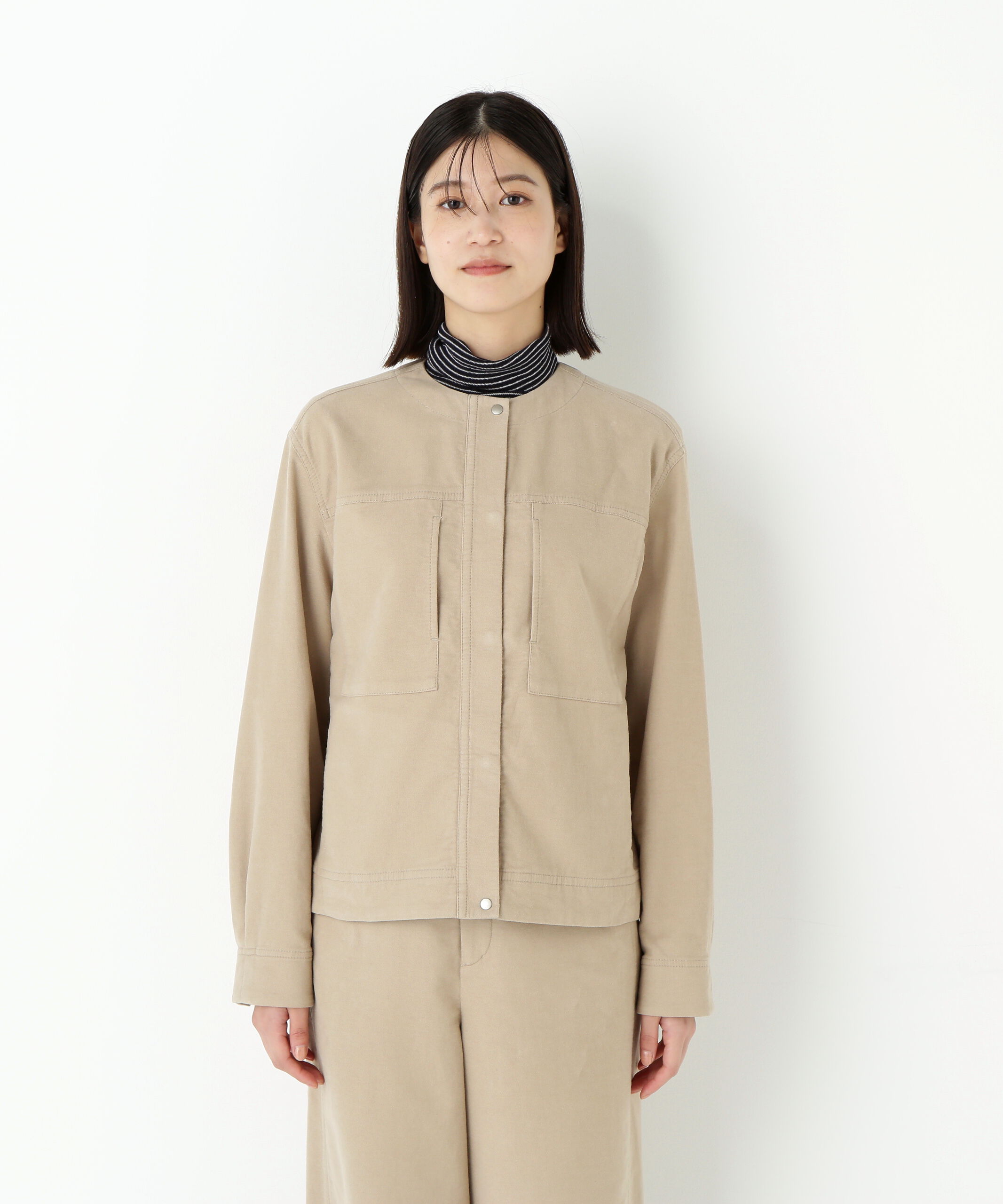  「◆ストレッチエアリードットコードノーカラーブルゾン」|ブルゾン・スタジャン|