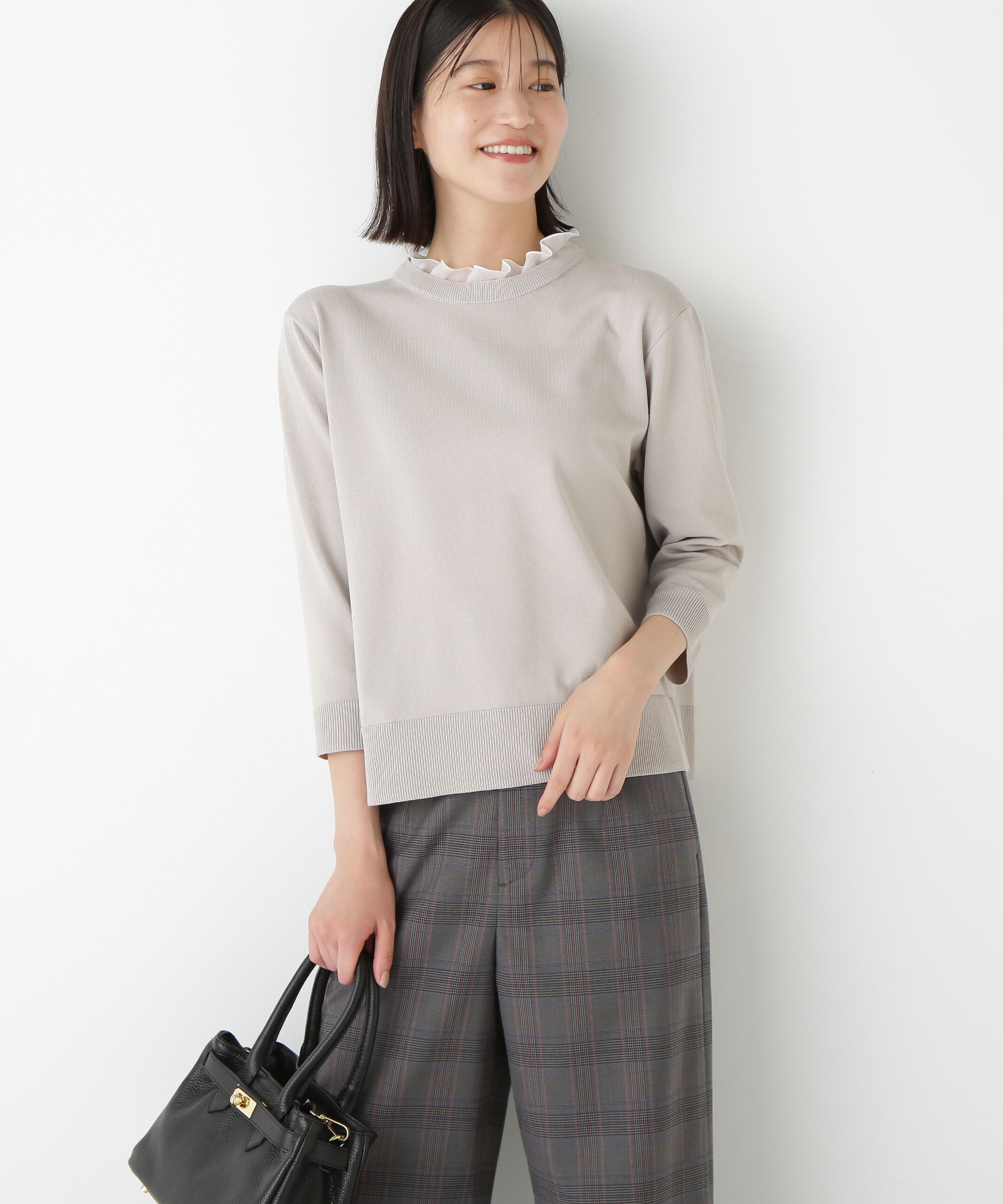  「◆綿ポリエステル取外し衿付プルオーバー」|ニット・セーター|グレージュ2