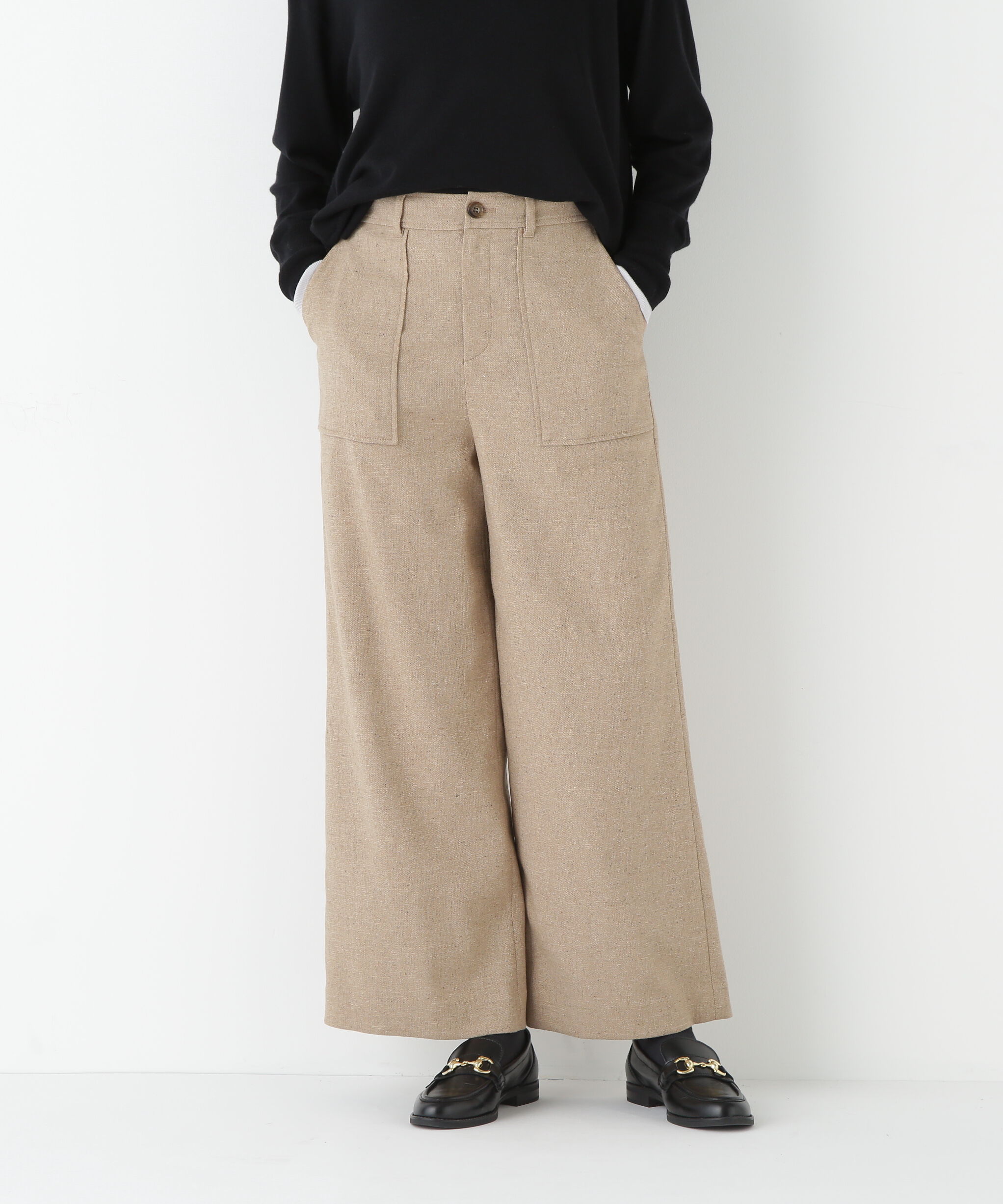  「◆シルクネップツイルツィードベイカーセミワイドパンツ」|その他|ベージュ