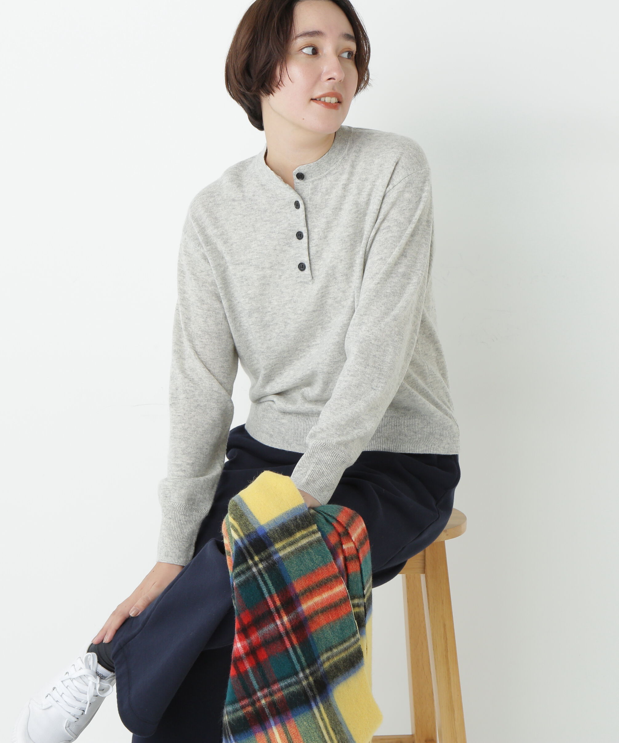  「≪洗える≫ウールＭＩＸヘンリーネックプルオーバー」|ニット・セーター|ライトグレー