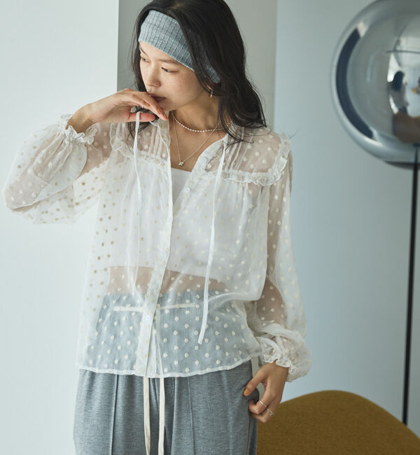 Doux archives「フラワー刺繍シアーブラウス」|シャツ・ブラウス|OFF WHITE