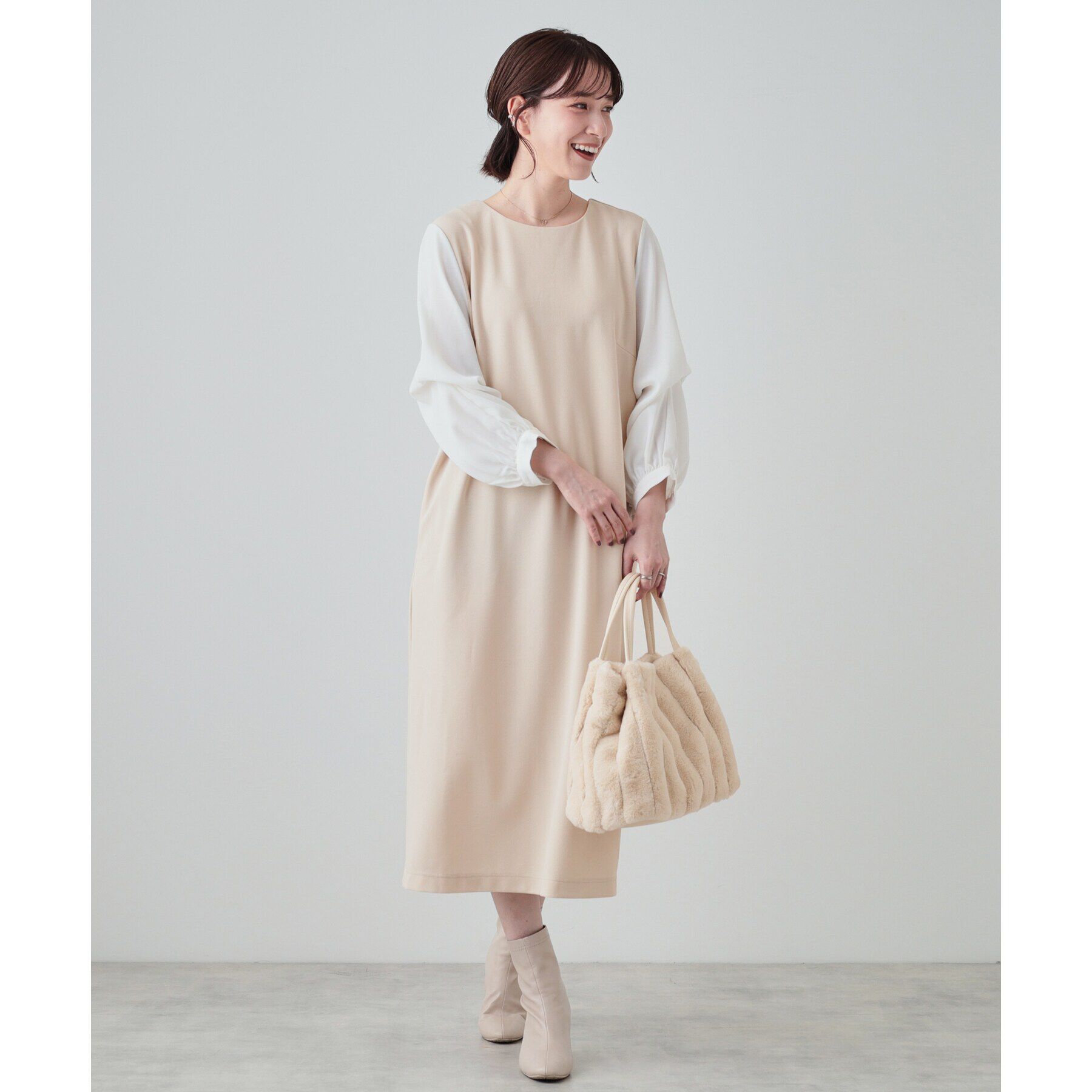 SHOO･LA･RUE「【S-3L/お袖デザイン2WAY】異素材ドッキングワンピース」|ワンピース|