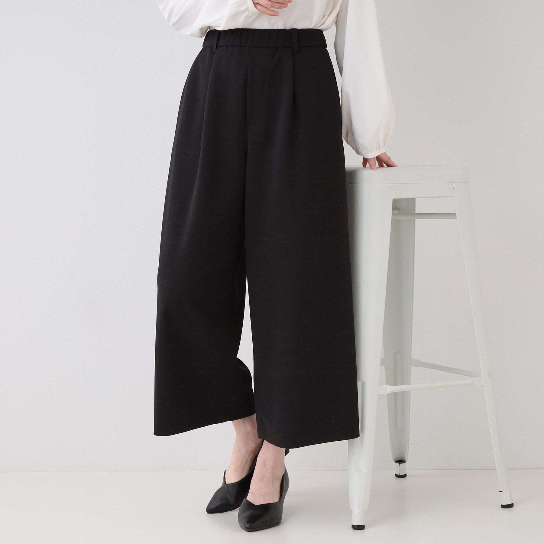 SHOO･LA･RUE「【洗える/S-3L/セットアップ可】セレモニーからデイリーに カットジョーゼット ワイドパンツ」|その他|ブラック(019)