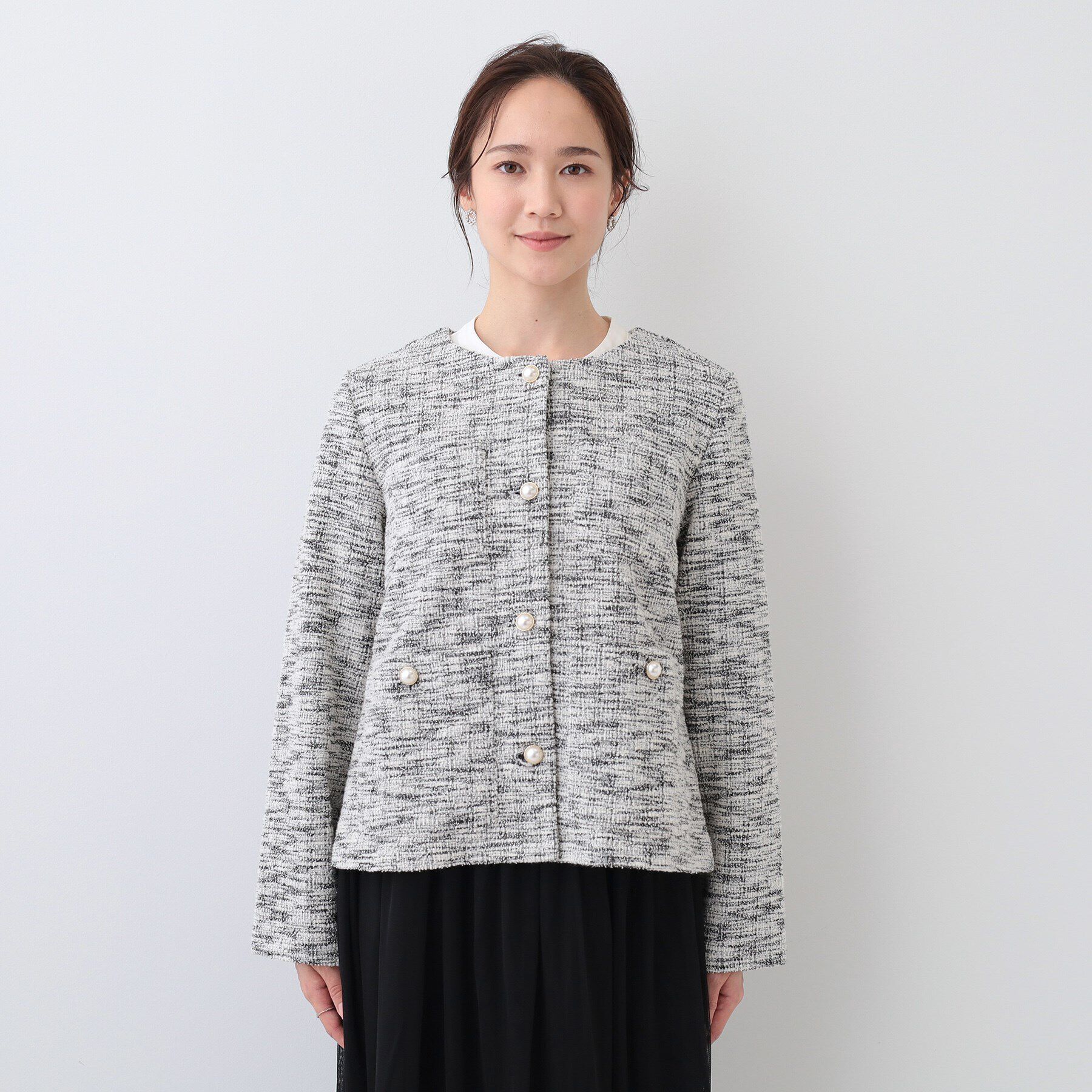 SHOO･LA･RUE「カットツイードジャケット」|ノーカラージャケット|