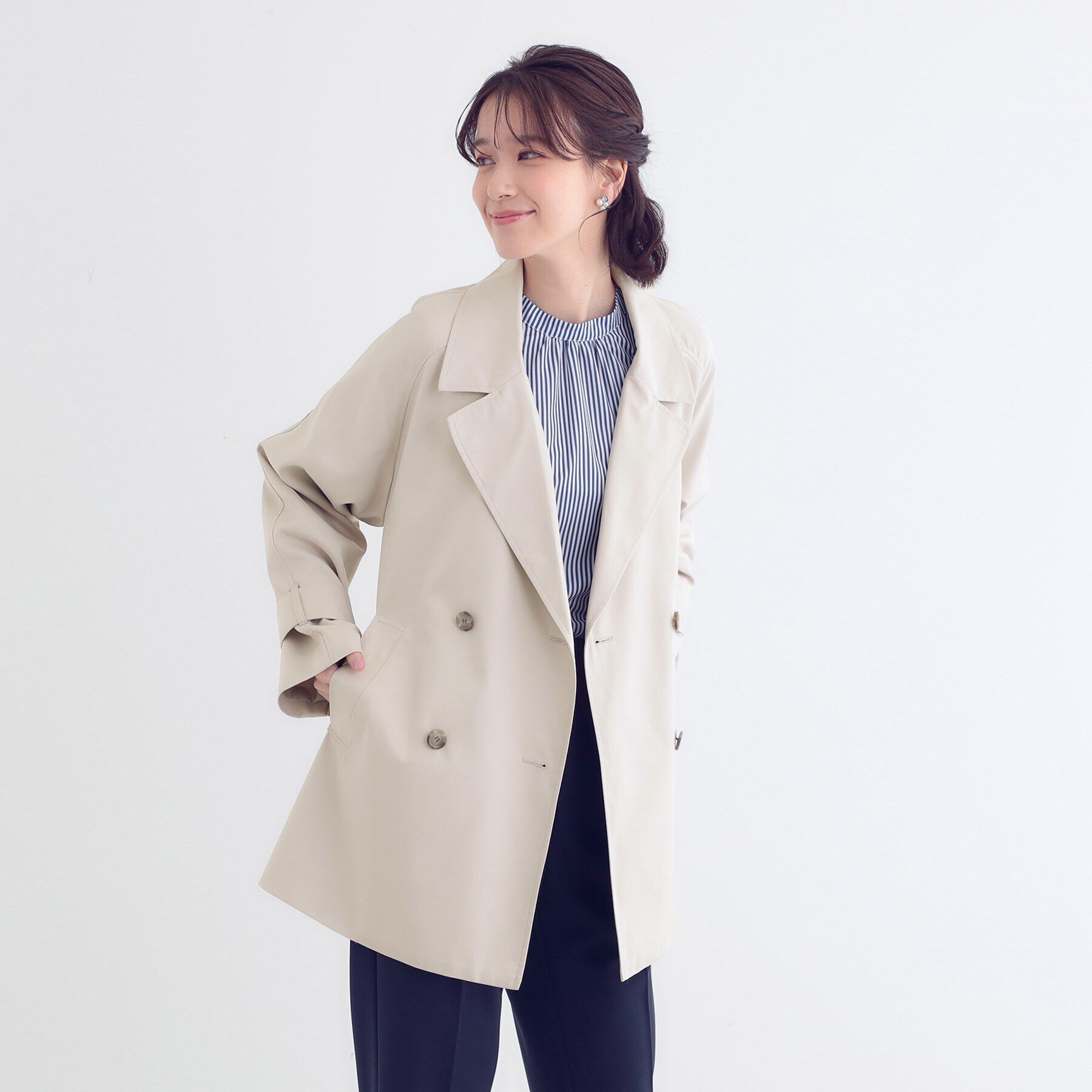 SHOO･LA･RUE「【S-LL/防花粉/撥水】ミドル丈トレンチコート」|トレンチコート|