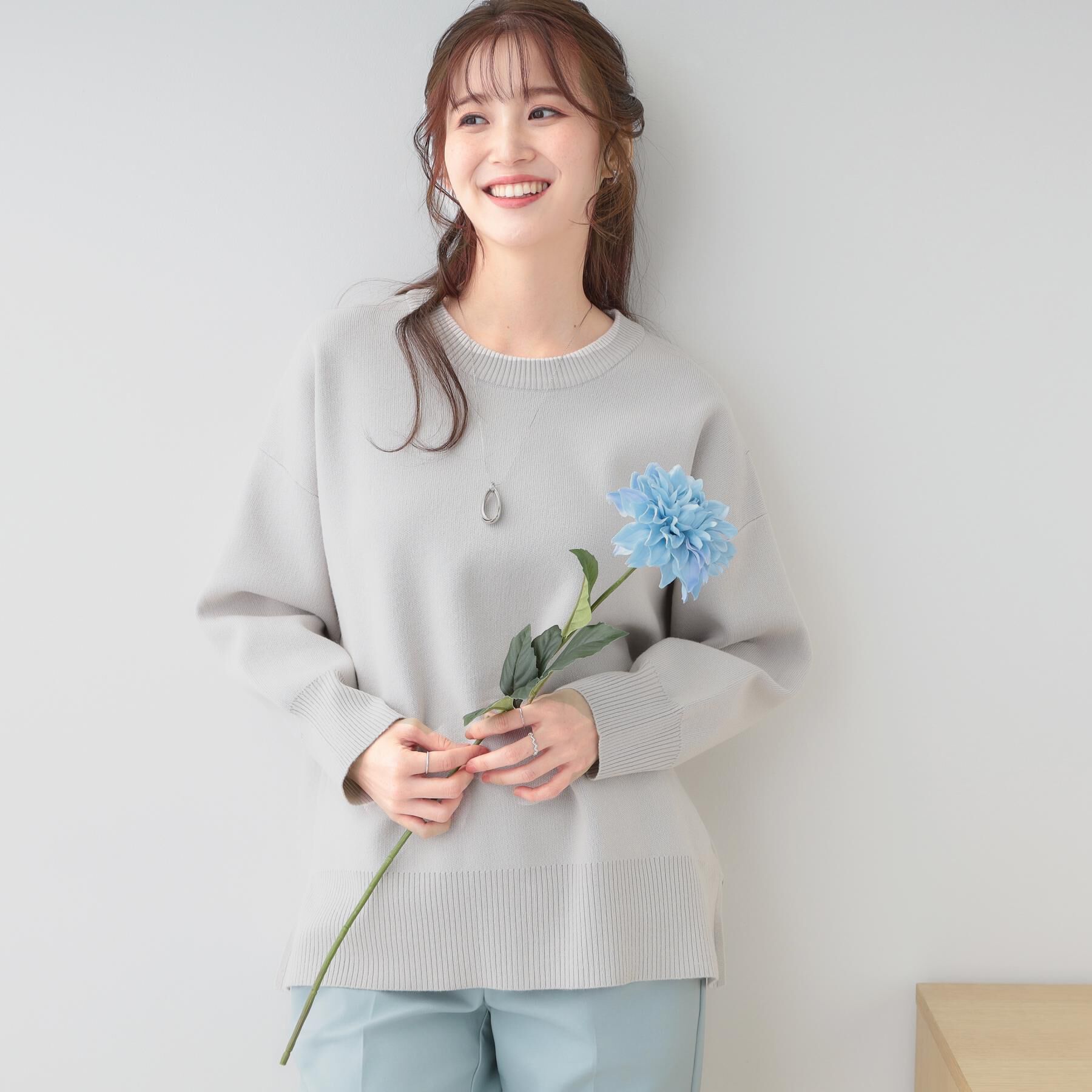 SHOO･LA･RUE「【S-LL/洗える】スウェットライク オーバーサイズニット」|ニット・セーター|グレージュ(050)