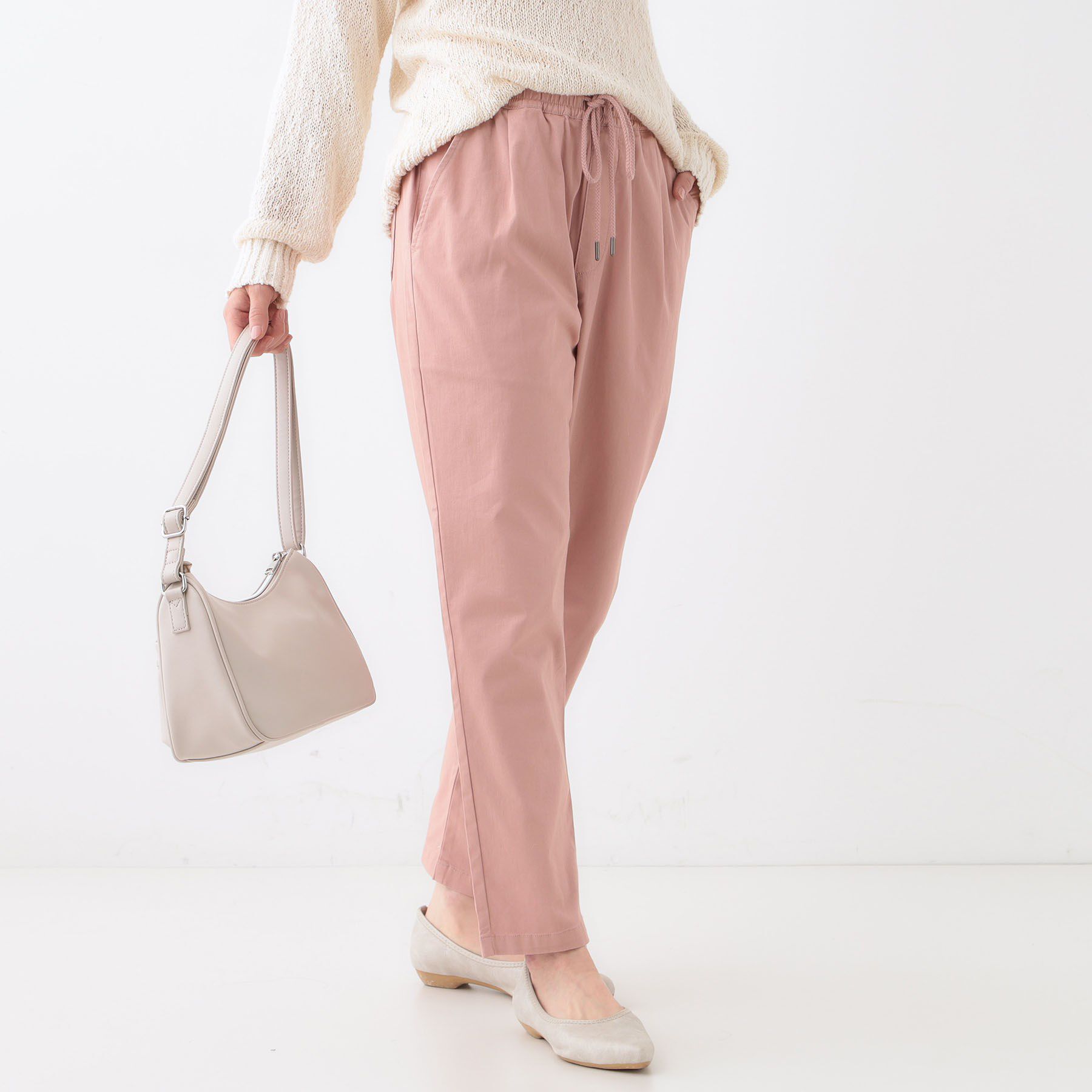 SHOO･LA･RUE「【洗える/美脚シルエット】綿ストレッチイージーテーパードパンツ」|その他|ピンク(072)