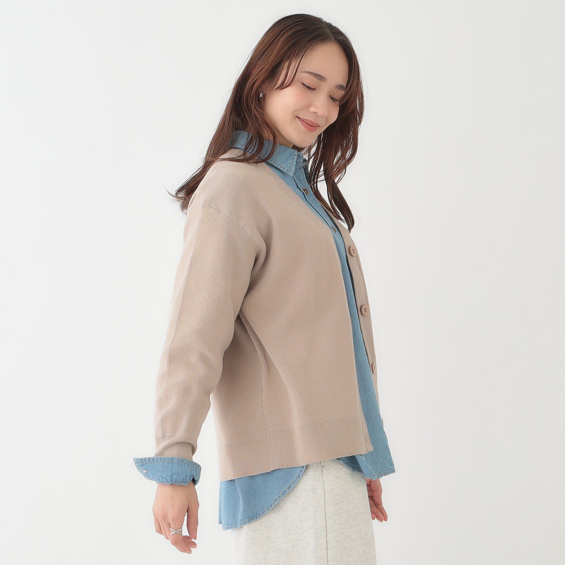 SHOO･LA･RUE「【洗える/S-LL】ドライタッチが心地よい 畦編みVネックカーディガン」|カーディガン|