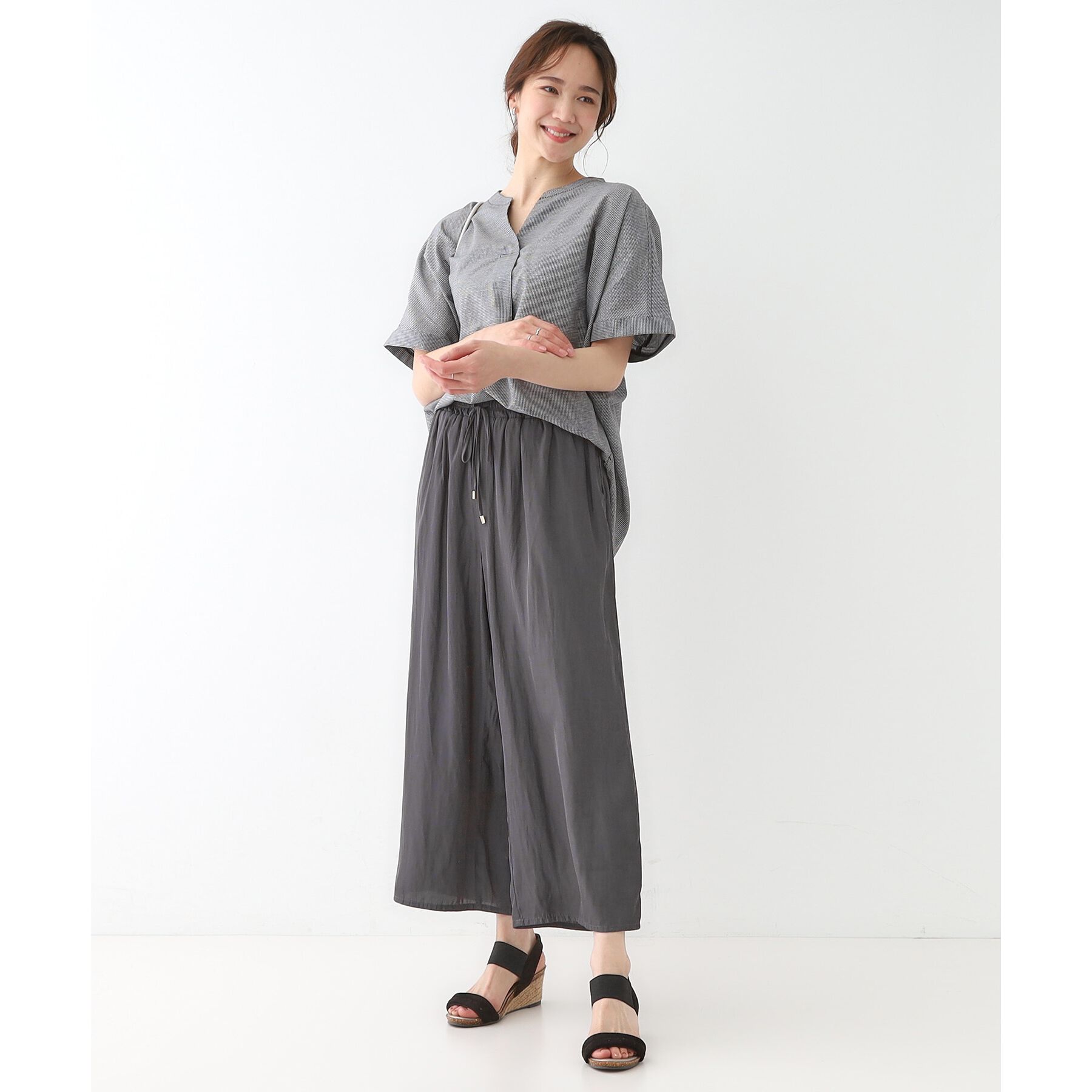 SHOO･LA･RUE「【高レビュー/着丈選べる】さらり柔らか マットサテンワイドパンツ」|その他|