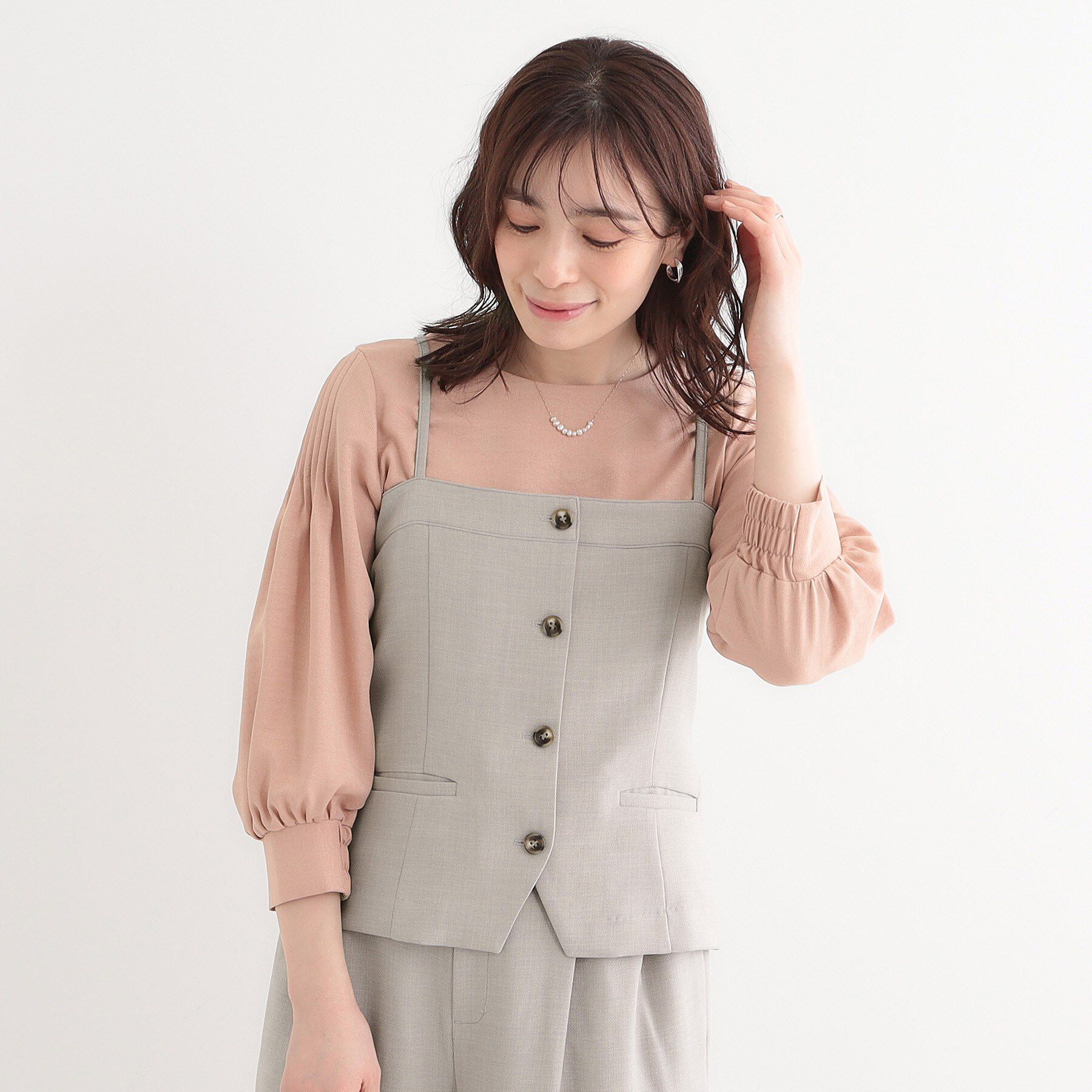 SHOO･LA･RUE「【セットアップ可】コーデが華やぐ 大人の麻調キャミビスチェ」|ベスト・ジレ|