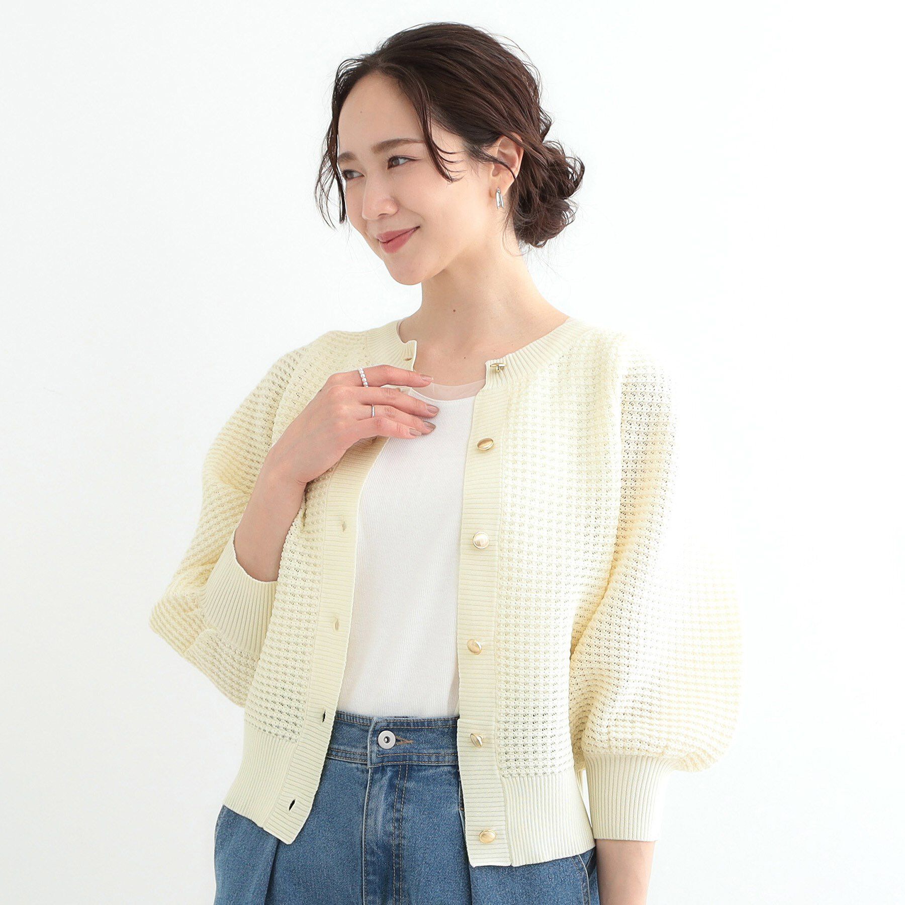 SHOO･LA･RUE「【S-LL】大人フェミニンな着こなしに 透かし編みニットカーディガン」|カーディガン|