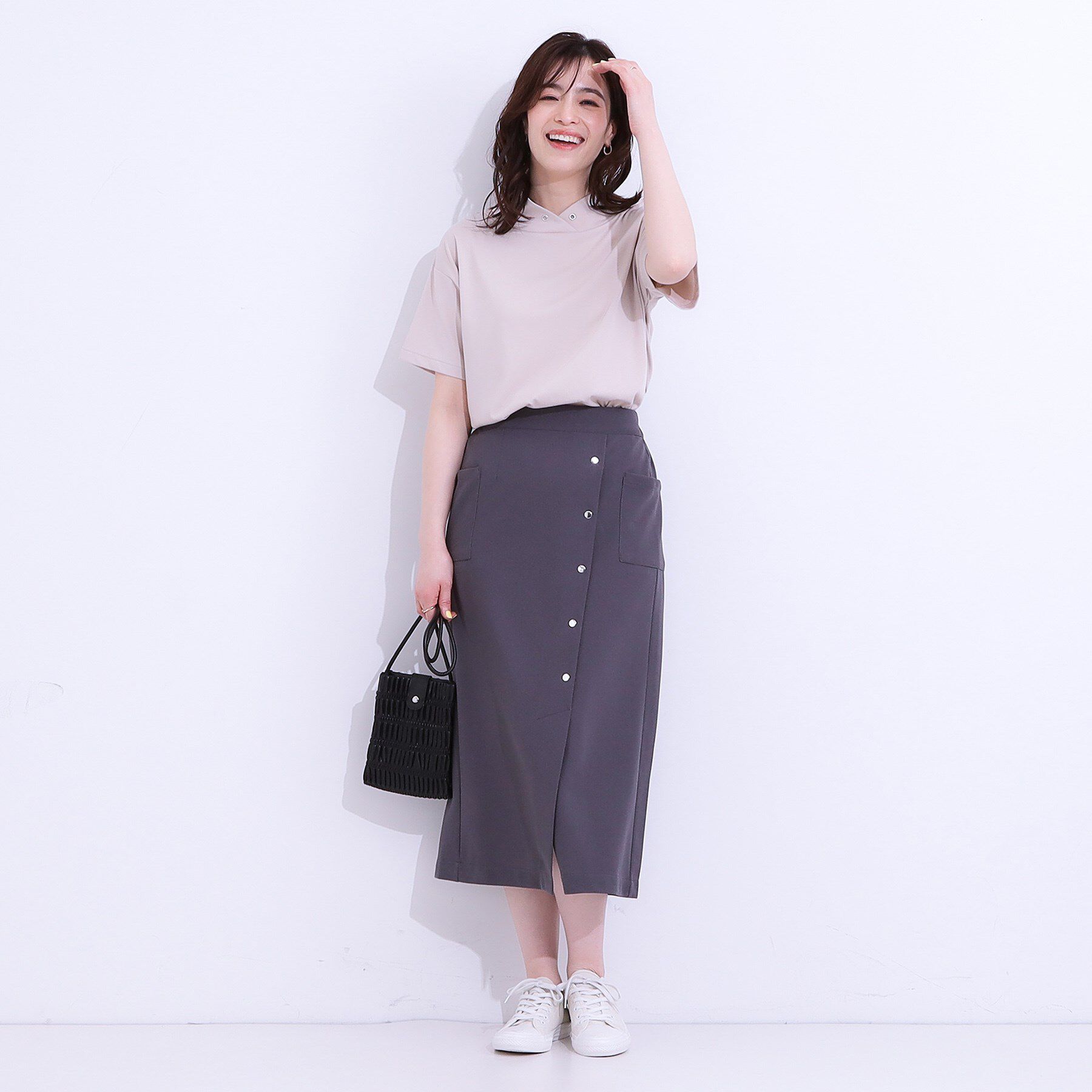 SHOO･LA･RUE「【高レビュー/ひんやり/UV】アウトスタイルもサマになる さらさら抜け襟Tシャツ」|Tシャツ・カットソー|