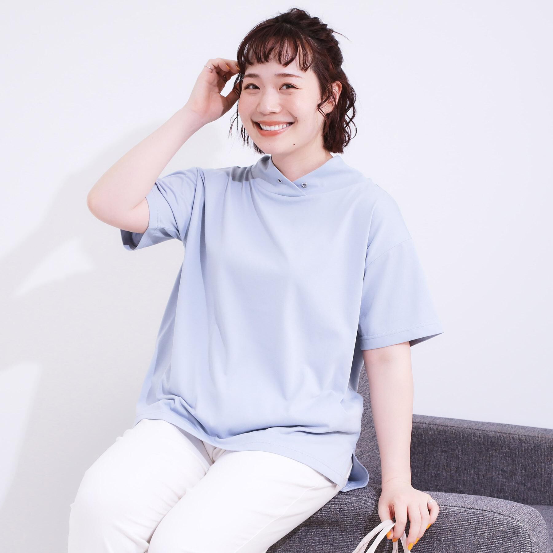 SHOO･LA･RUE「【高レビュー/ひんやり/UV】アウトスタイルもサマになる さらさら抜け襟Tシャツ」|Tシャツ・カットソー|