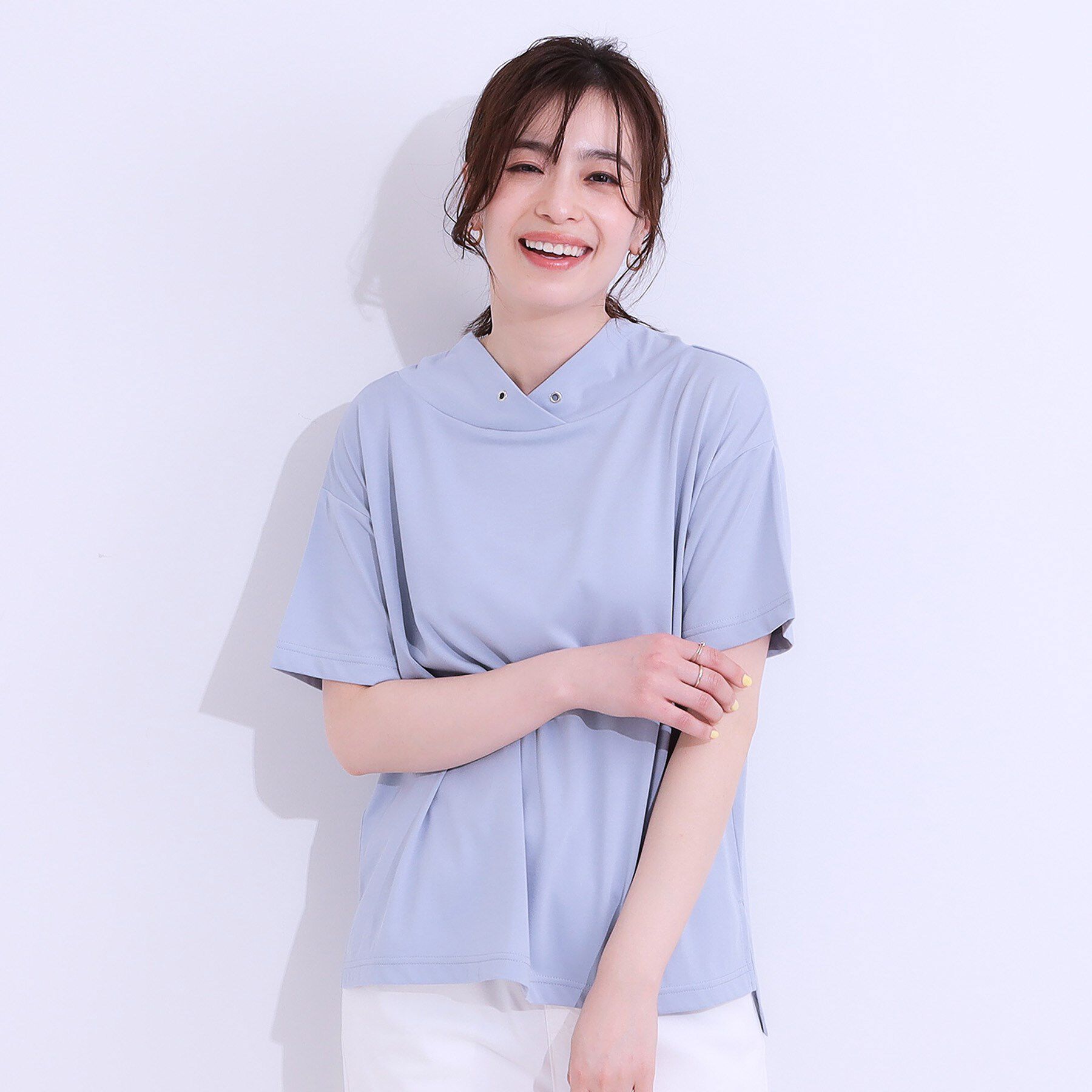 SHOO･LA･RUE「【高レビュー/ひんやり/UV】アウトスタイルもサマになる さらさら抜け襟Tシャツ」|Tシャツ・カットソー|