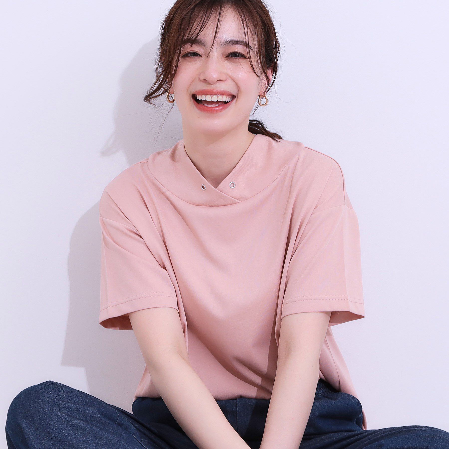 SHOO･LA･RUE「【高レビュー/ひんやり/UV】アウトスタイルもサマになる さらさら抜け襟Tシャツ」|Tシャツ・カットソー|ピンク(072)