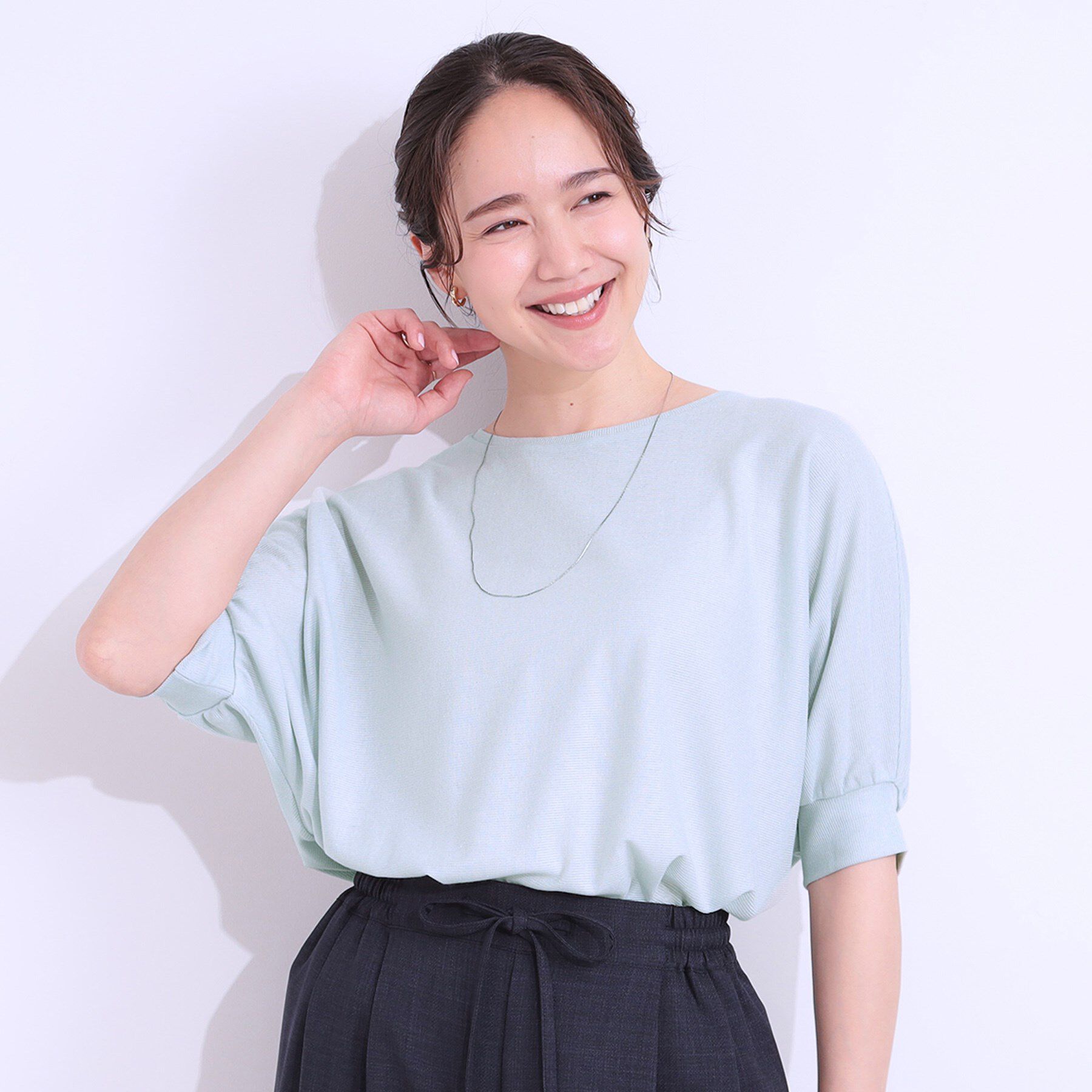 SHOO･LA･RUE「【ひんやり/UV】ほんのりラメで大人上品 お袖リブ ドルマントップス」|Tシャツ・カットソー|