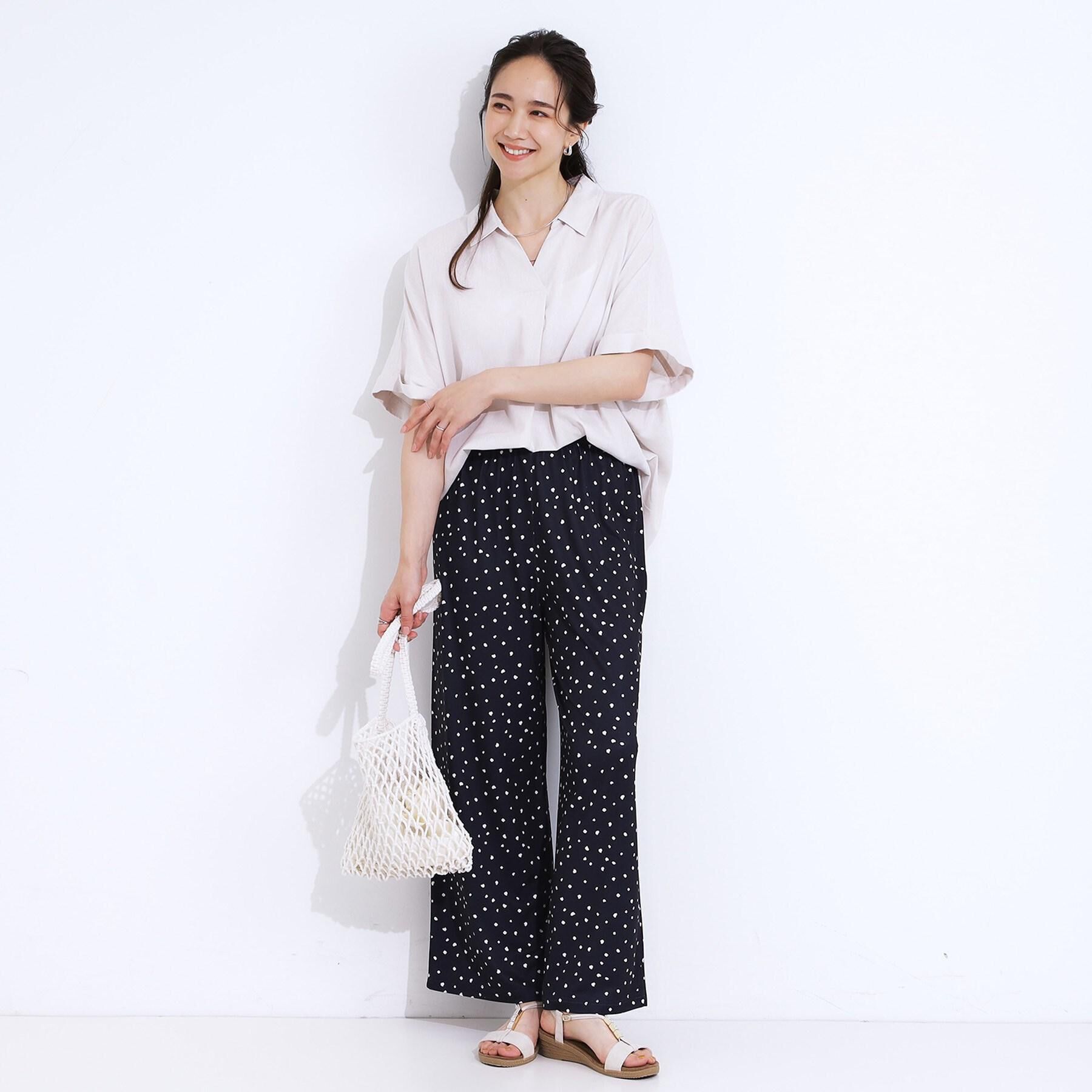 SHOO･LA･RUE「【S-LL/UV/接触冷感/抗菌防臭】体型を自然にカバー フレンチリネンブレンド襟付ドルマンシャツ」|シャツ・ブラウス|