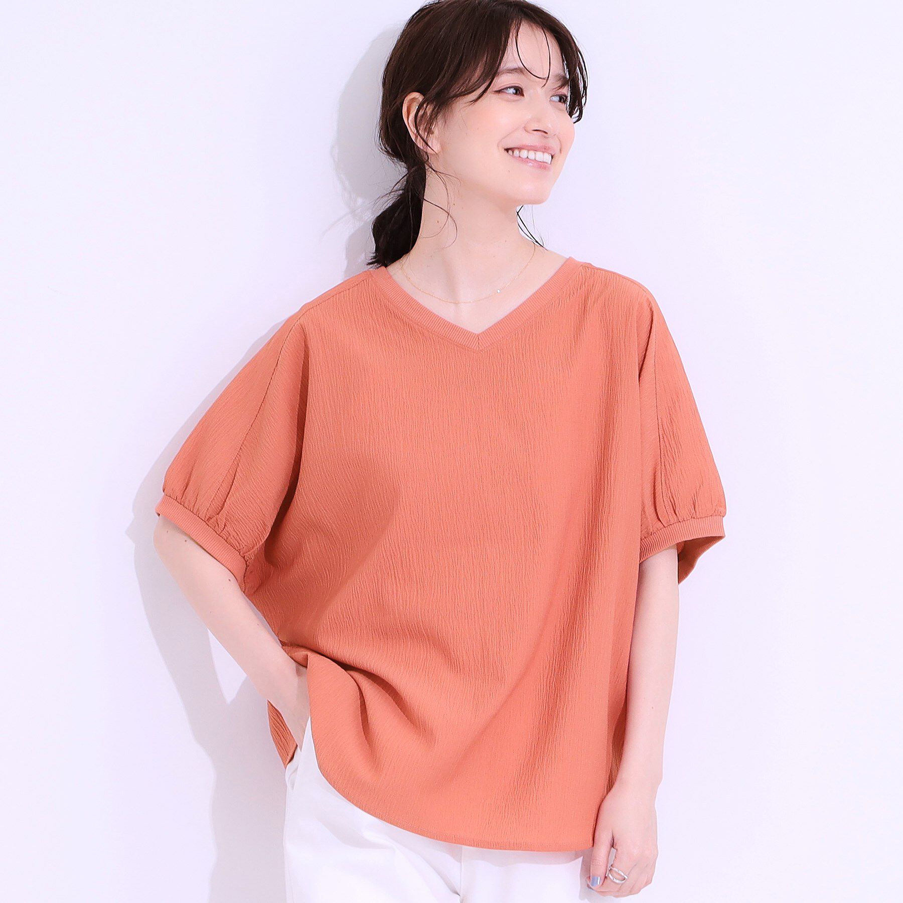 SHOO･LA･RUE「【洗える/前後2WAY】涼しく軽やかな アソートドルマンブラウス」|シャツ・ブラウス|オレンジ(067)