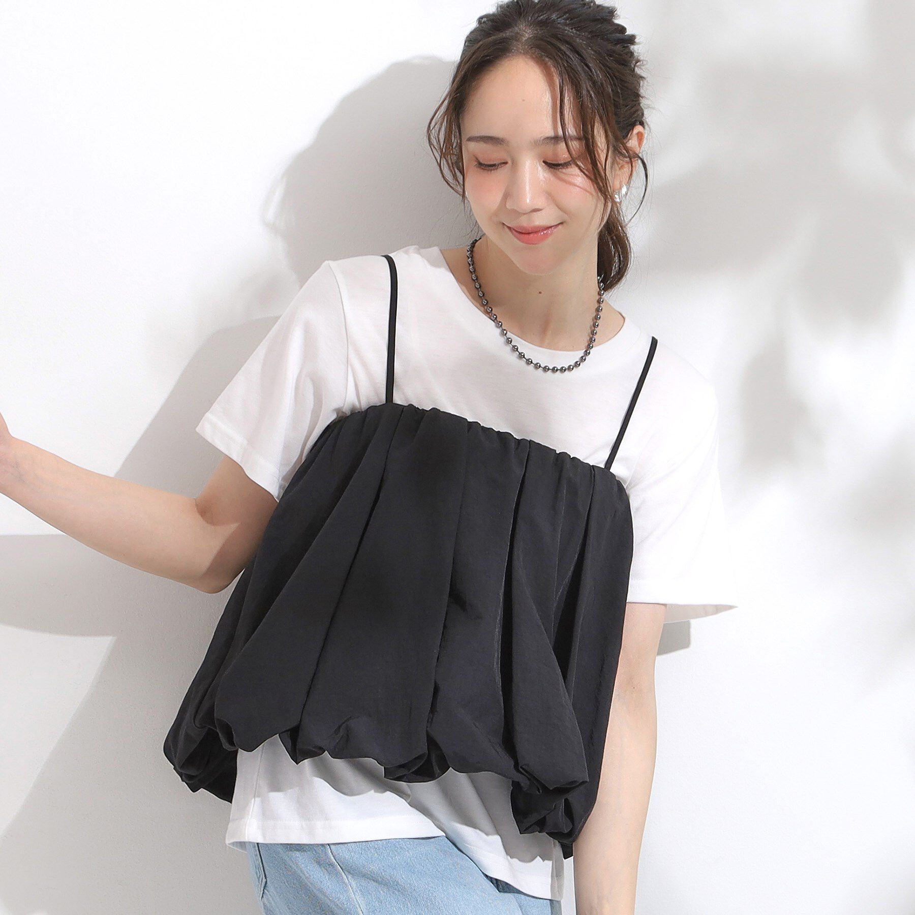 SHOO･LA･RUE「【S-LL/2点セット】バルーンキャミ+Tシャツセット」|その他|ブラック(019)