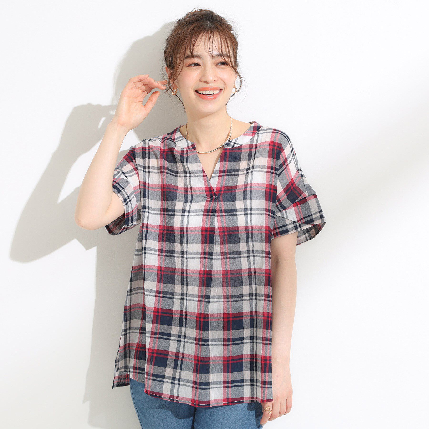 SHOO･LA･RUE「【S-LL】きれいに体型カバー さらシャリコットン スキッパーシャツ」|シャツ・ブラウス|