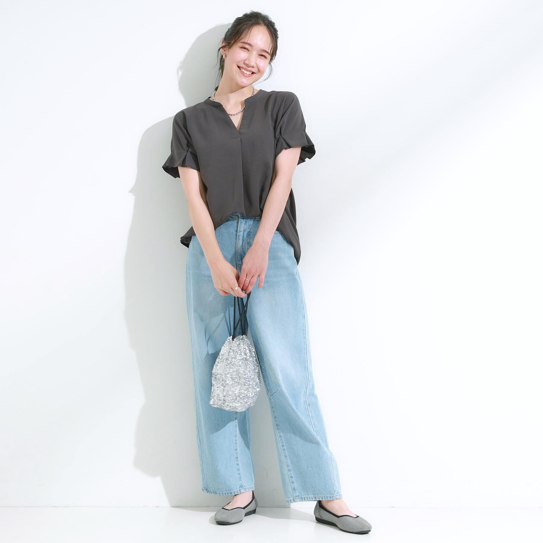 SHOO･LA･RUE「【S-LL/セットアップ可/ひんやり】きちんと見えで上品 お袖タック スキッパーブラウス」|シャツ・ブラウス|