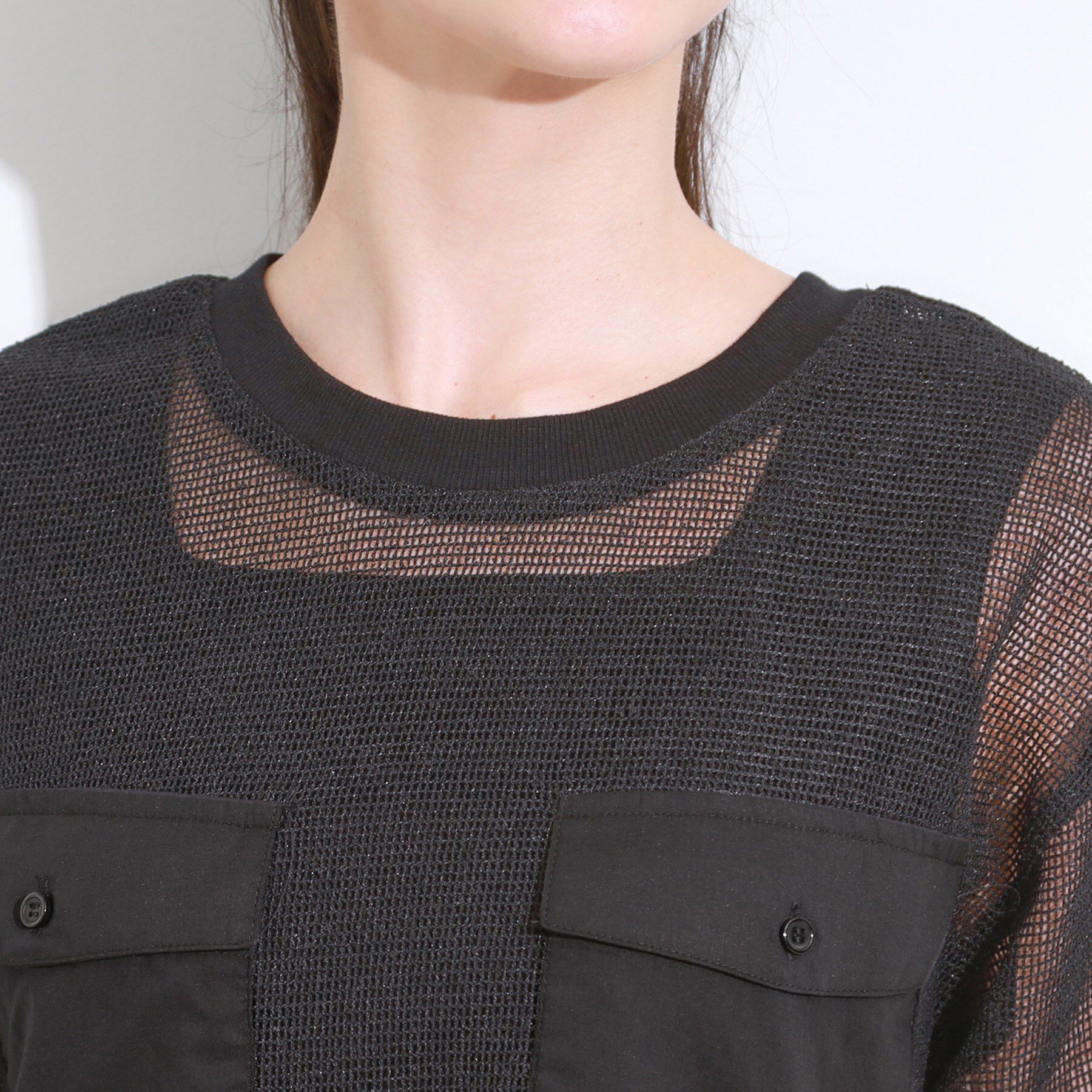 SHOO･LA･RUE「【S-LL】メッシュ素材で大人ヘルシー ポケット付きデザイントップス」|Tシャツ・カットソー|