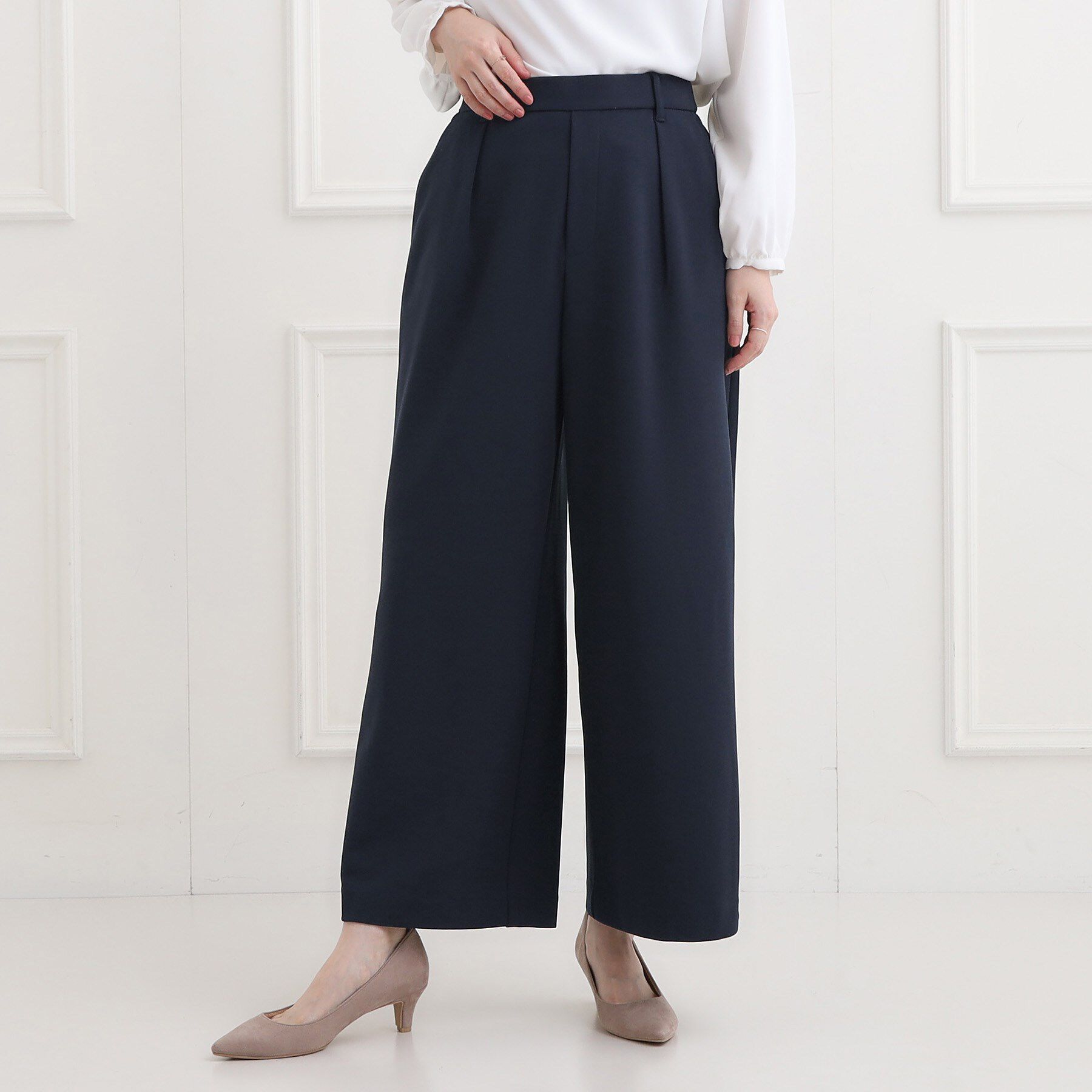 SHOO･LA･RUE「【洗濯機可/セットアップ可/S-3L】きちんと楽に。カットジョーゼットワイドパンツ」|その他|