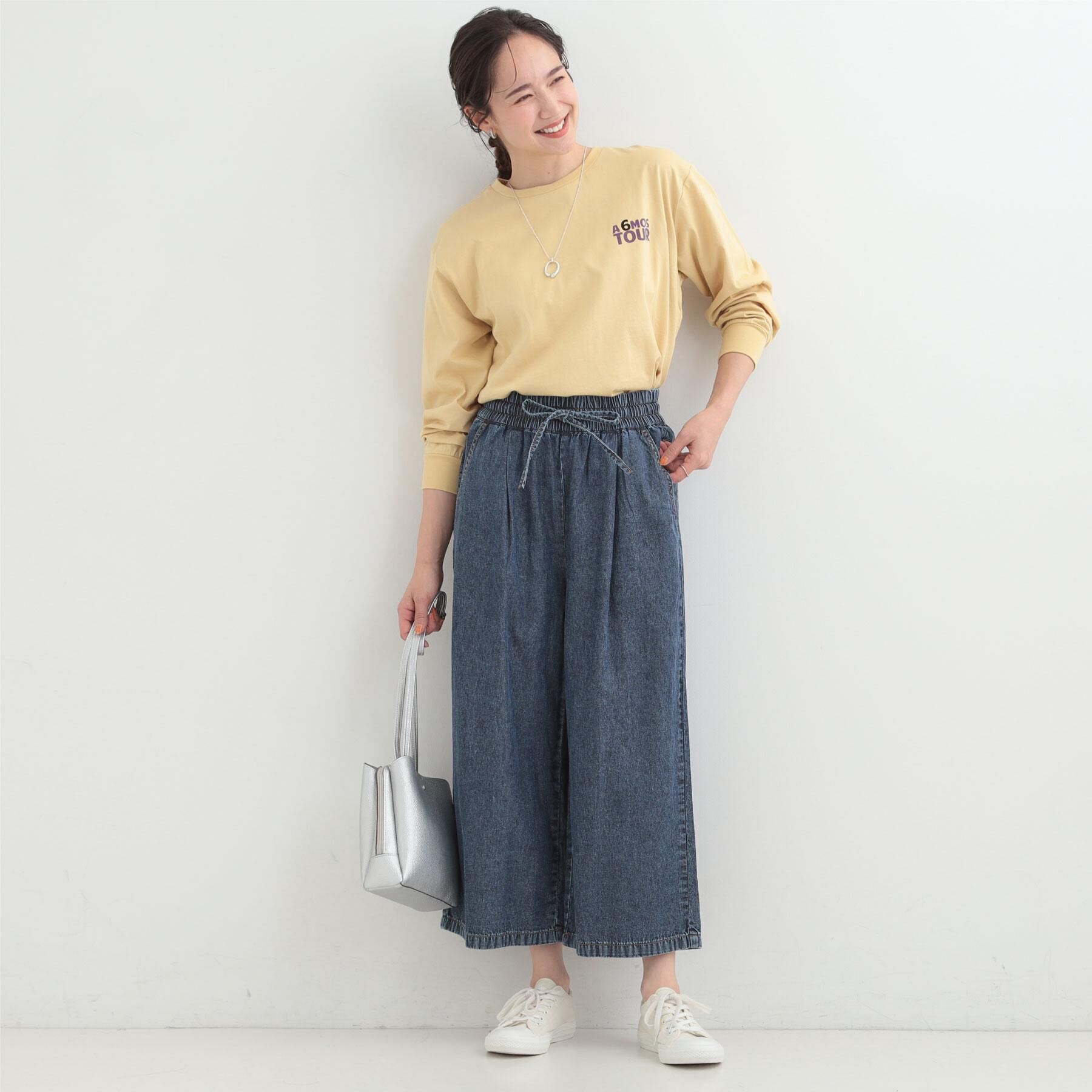 SHOO･LA･RUE「【ライトオンスデニム/着丈選べる/S-LL】夏でもはける らくらくデニムイージーワイドパンツ」|デニム|