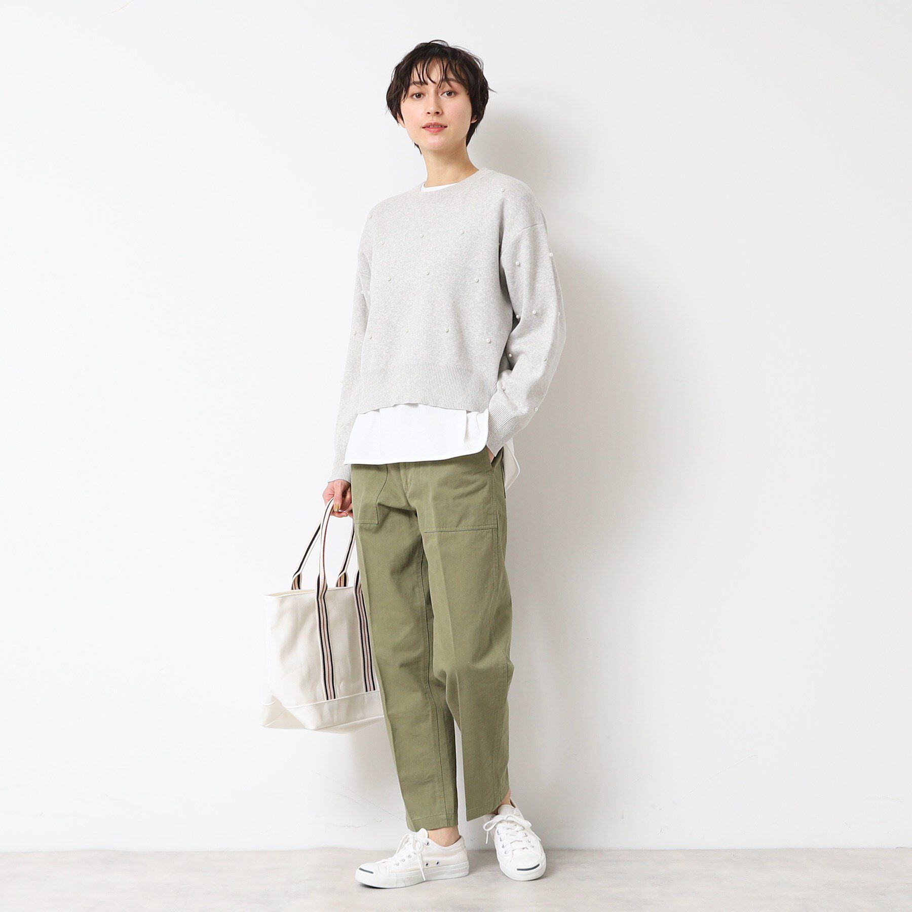 Dessin「【洗える】パール調付きクロップド丈ニット（S～L）」|ニット・セーター|