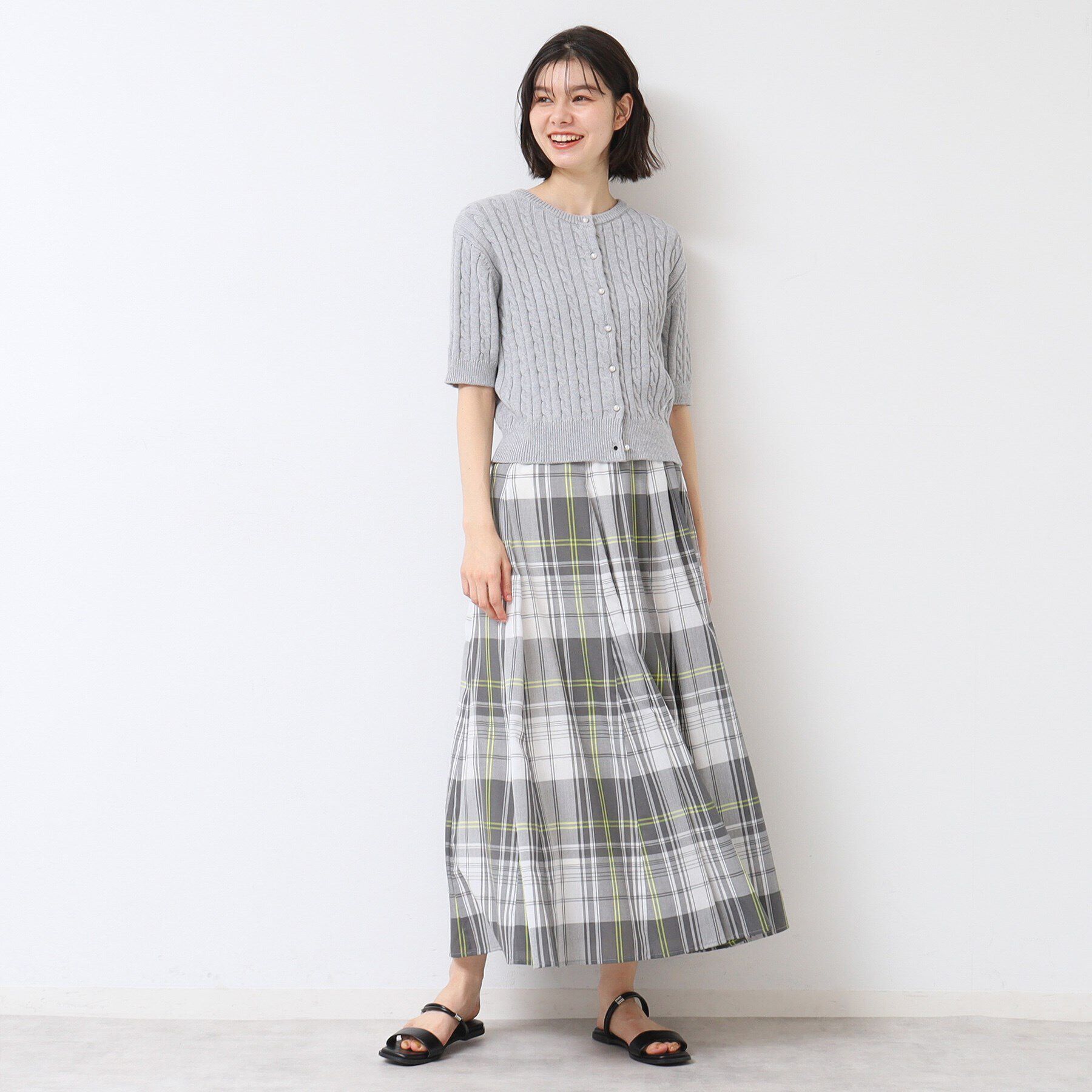 Dessin「【洗える】半袖ケーブルニットコットンカーディガン」|カーディガン|