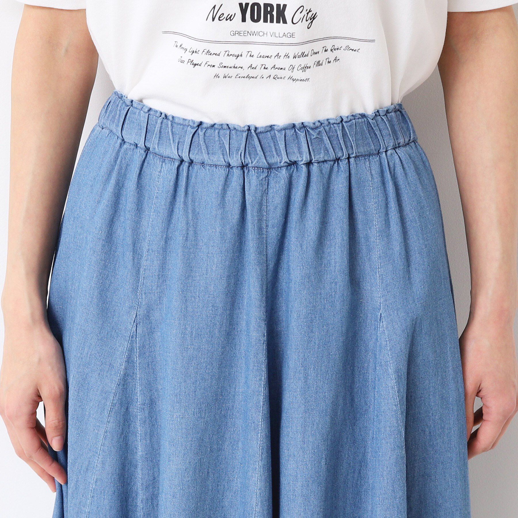 Dessin「【ウエストゴム・洗える】綿麻デニムフレアースカート」|スカート|