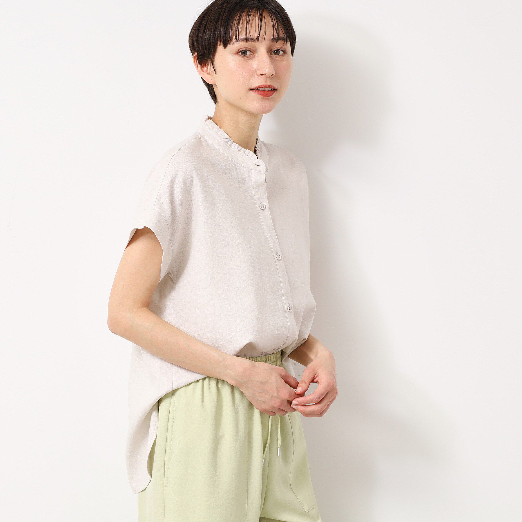 Dessin「【洗える】フリルネックシャツ（XS～L）」|シャツ・ブラウス|グレージュ(050)