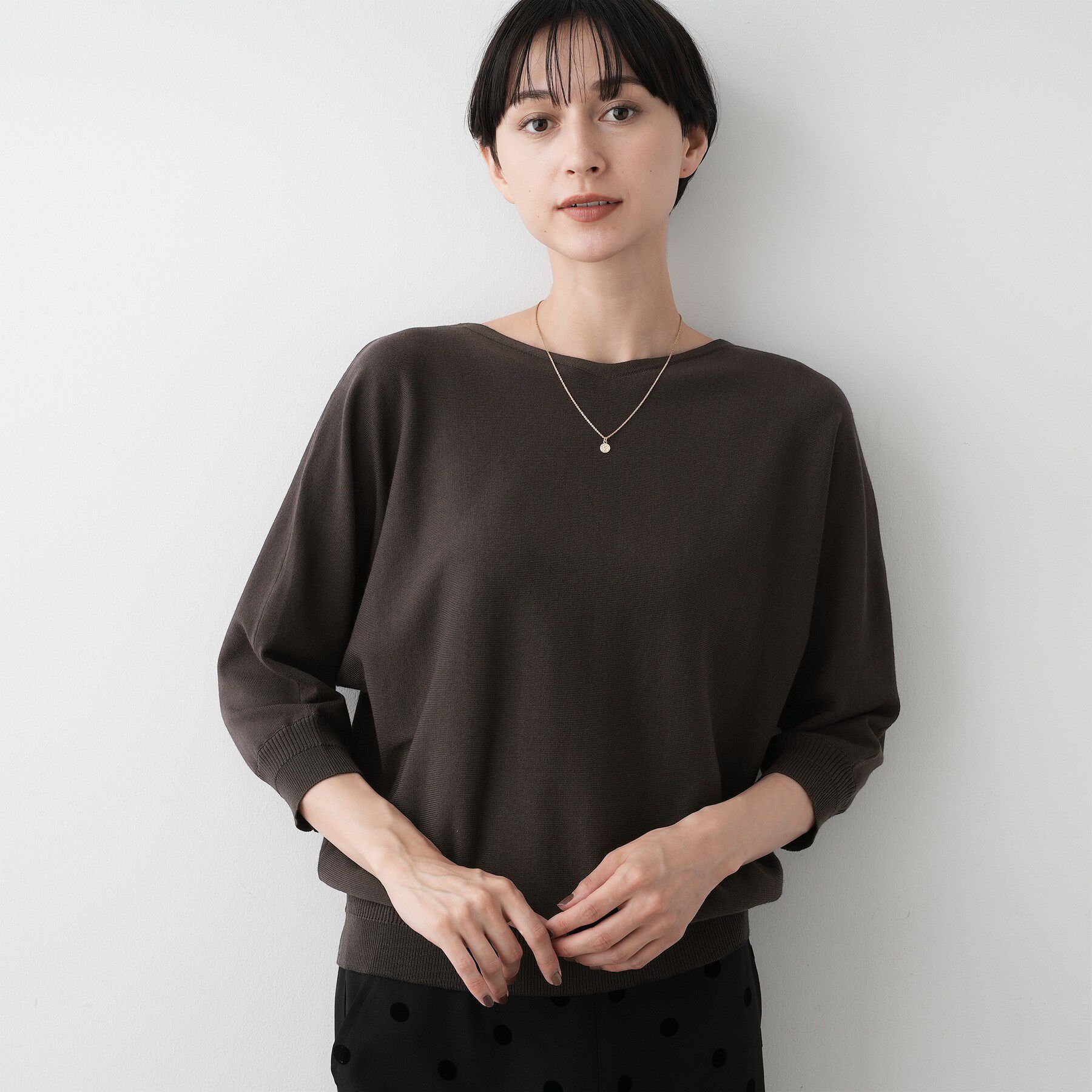 Dessin「【洗える】後ろボタンニットプルオーバー七分袖」|ニット・セーター|