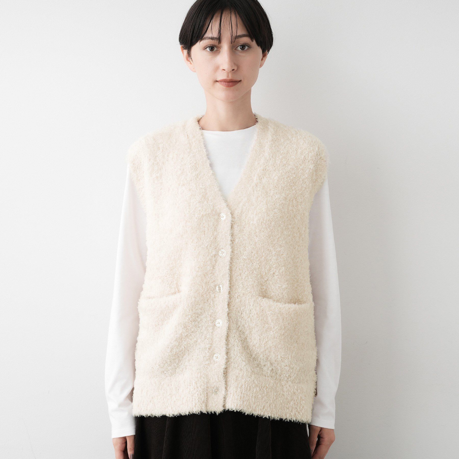 Dessin「【洗える】Vネックシャギーベスト」|ベスト・ジレ|