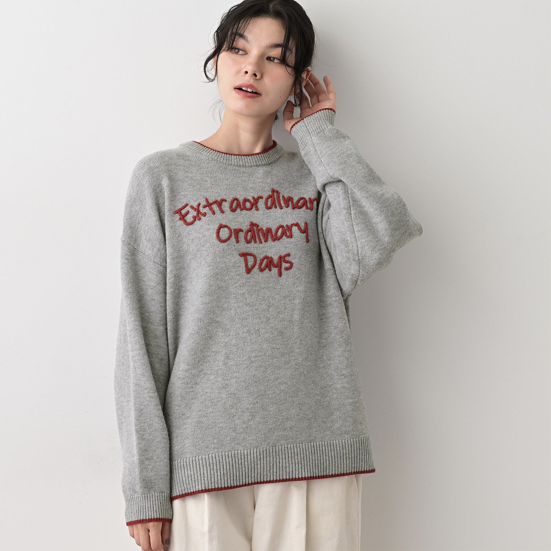 Dessin「【洗える】ペイント風刺繍入り配色ラインニット」|ニット・セーター|