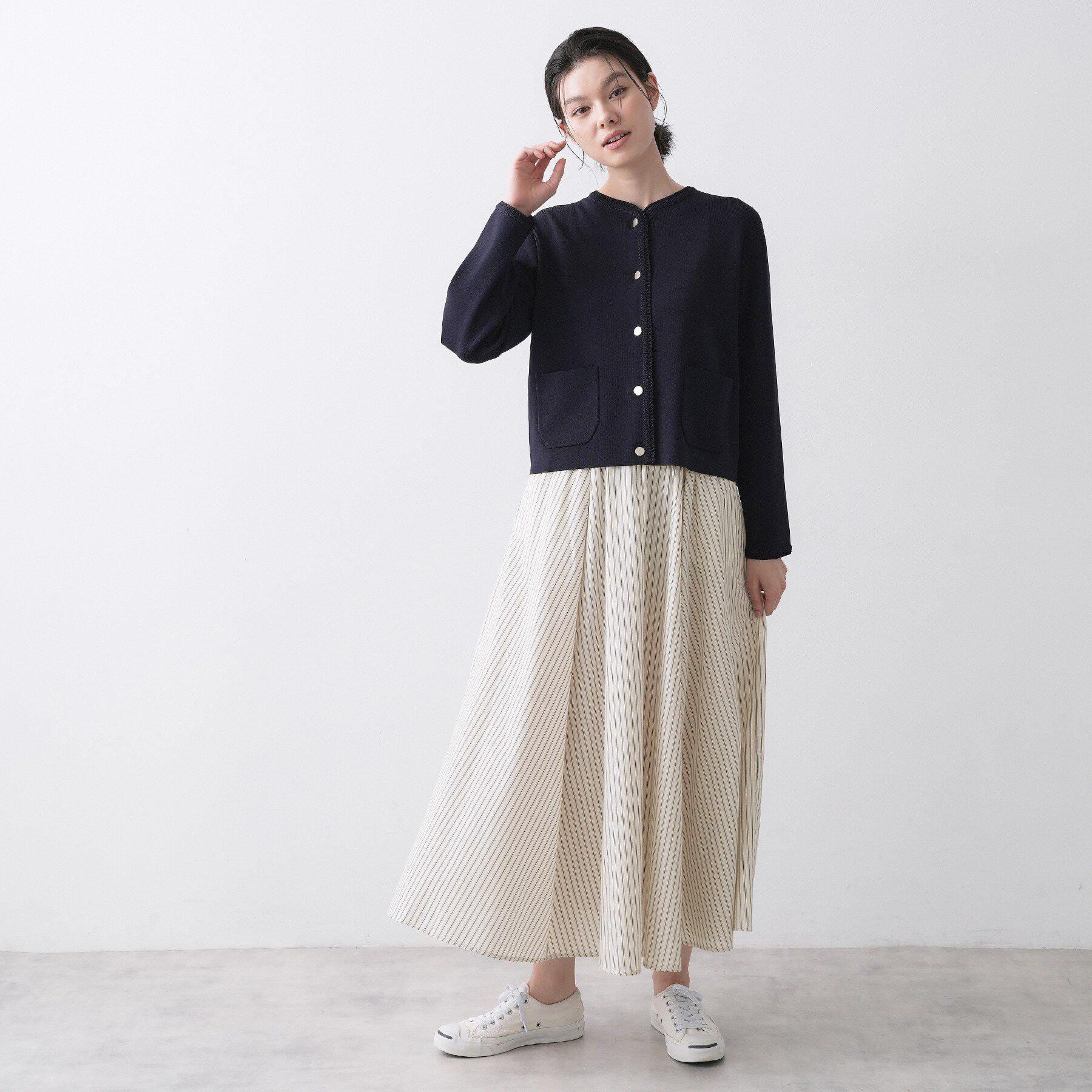 Dessin「【セットアップ可/洗える】先染めストライプフレアスカート」|スカート|