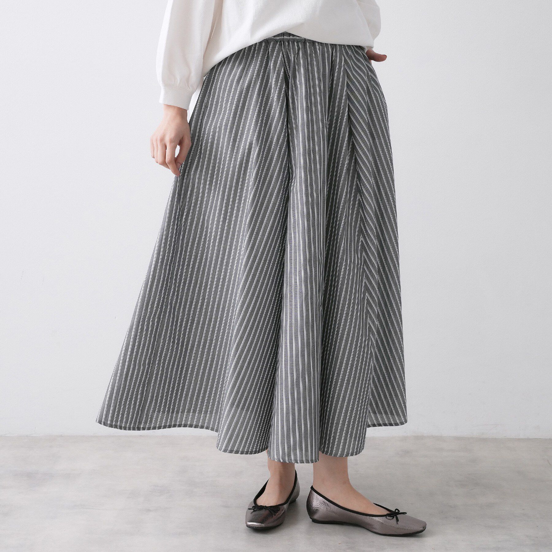 Dessin「【セットアップ可/洗える】先染めストライプフレアスカート」|スカート|