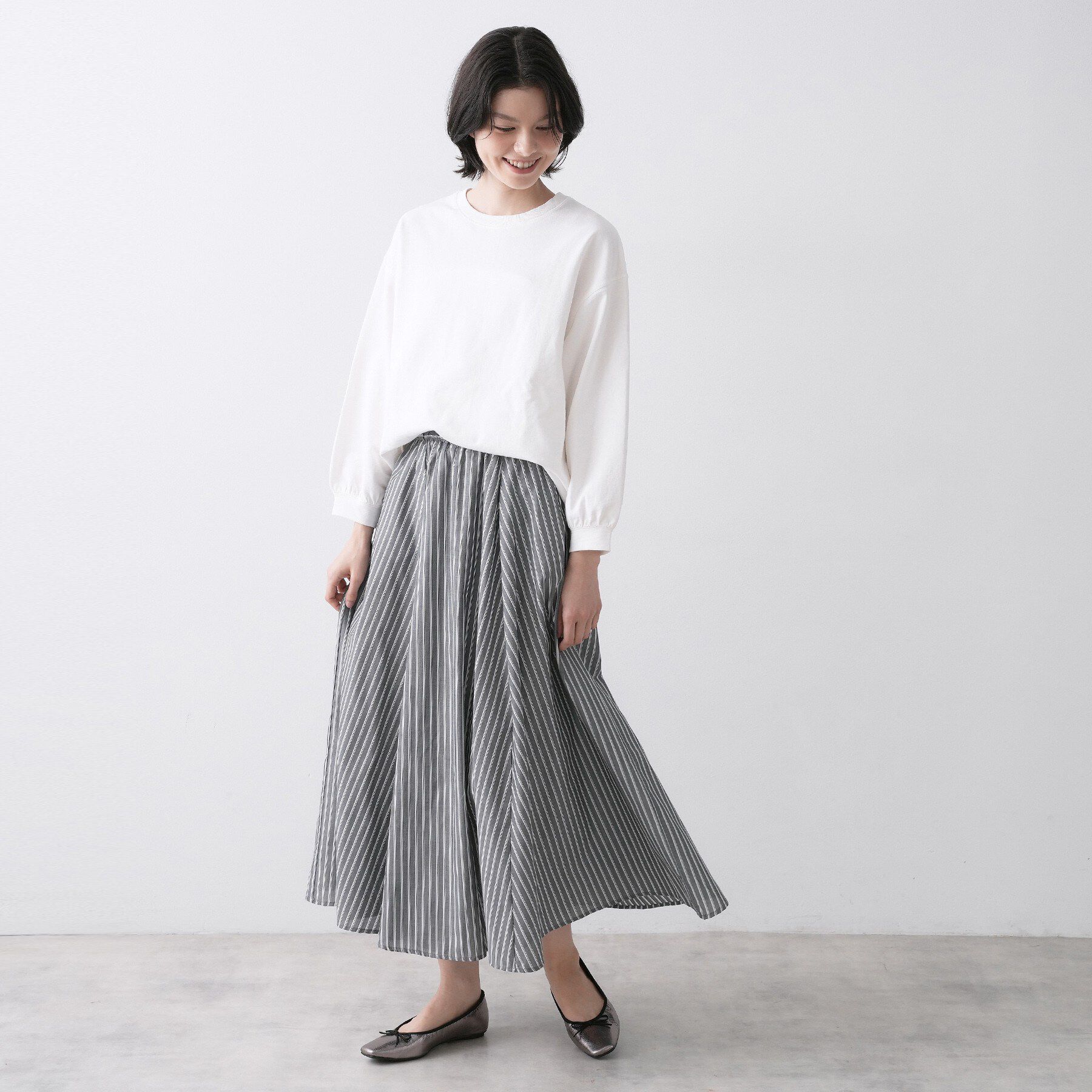 Dessin「【セットアップ可/洗える】先染めストライプフレアスカート」|スカート|